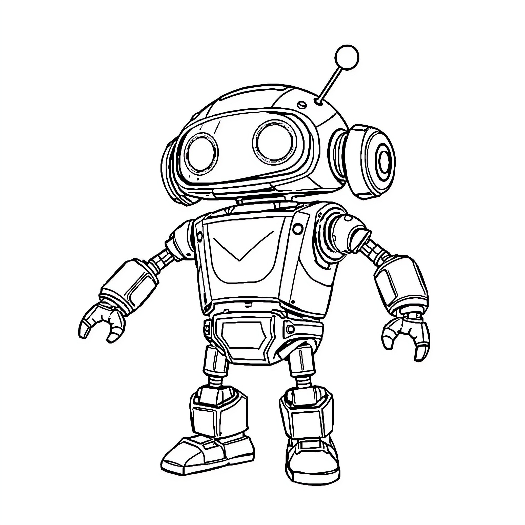 Robot standing with outstretched arms Coloring Page (free black-and-white line drawing printable PDF for all, from beginners to advanced learners, including children, teens, adults, and seniors)