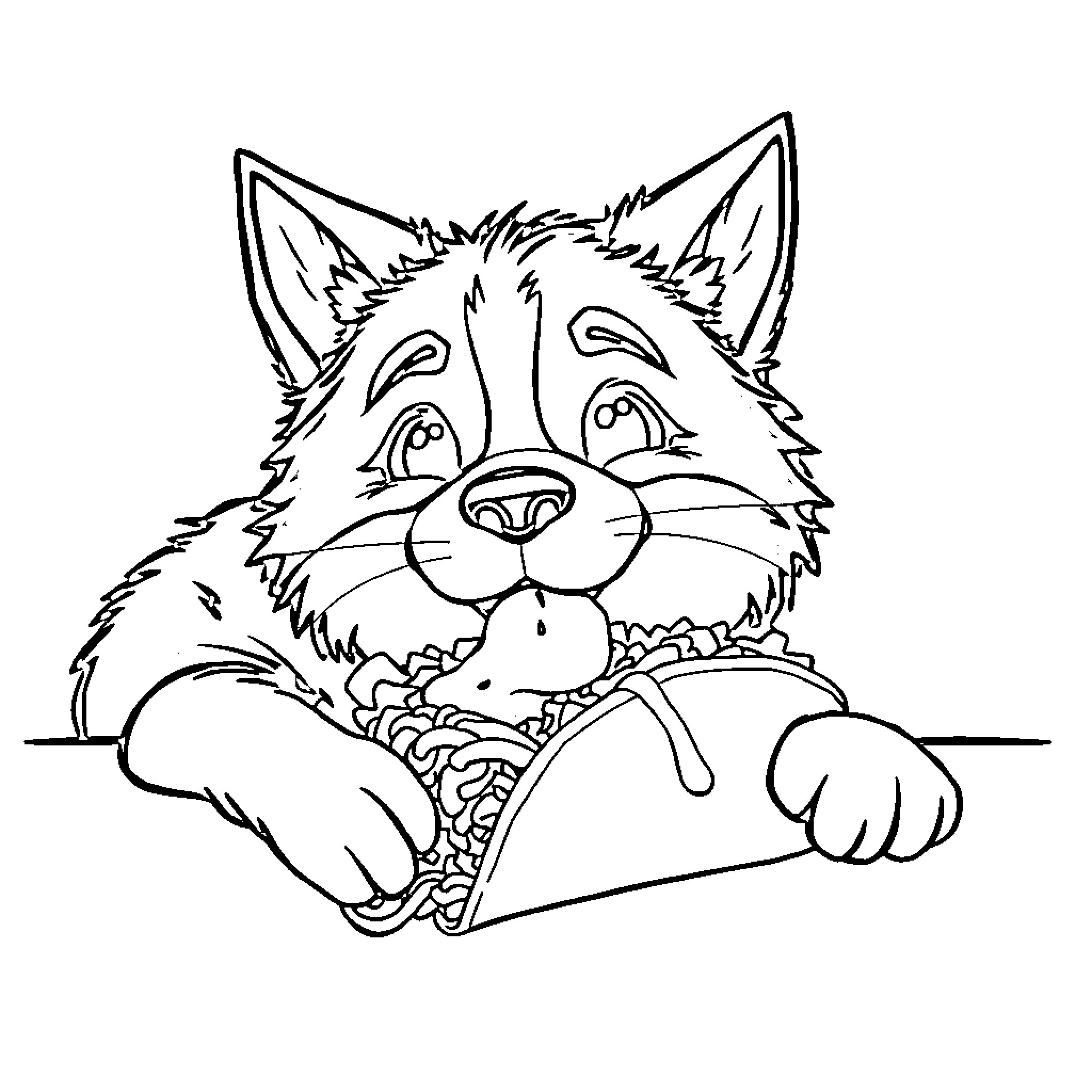 Rumi the Playful Wolf Cub Coloring Page (free black-and-white line drawing printable PDF for all, from beginners to advanced learners, including children, teens, adults, and seniors)