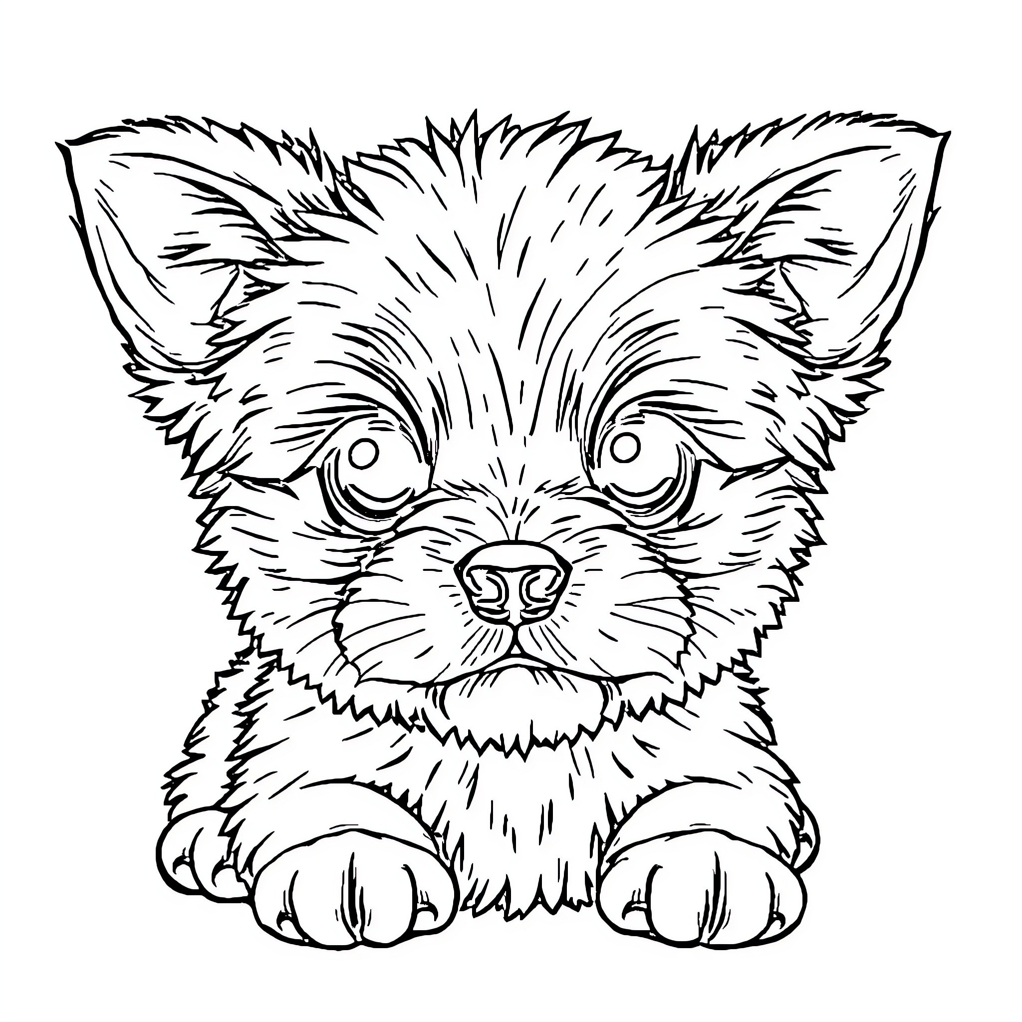 Puppy with expressive features Coloring Page (free black-and-white line drawing printable PDF for all, from beginners to advanced learners, including children, teens, adults, and seniors)