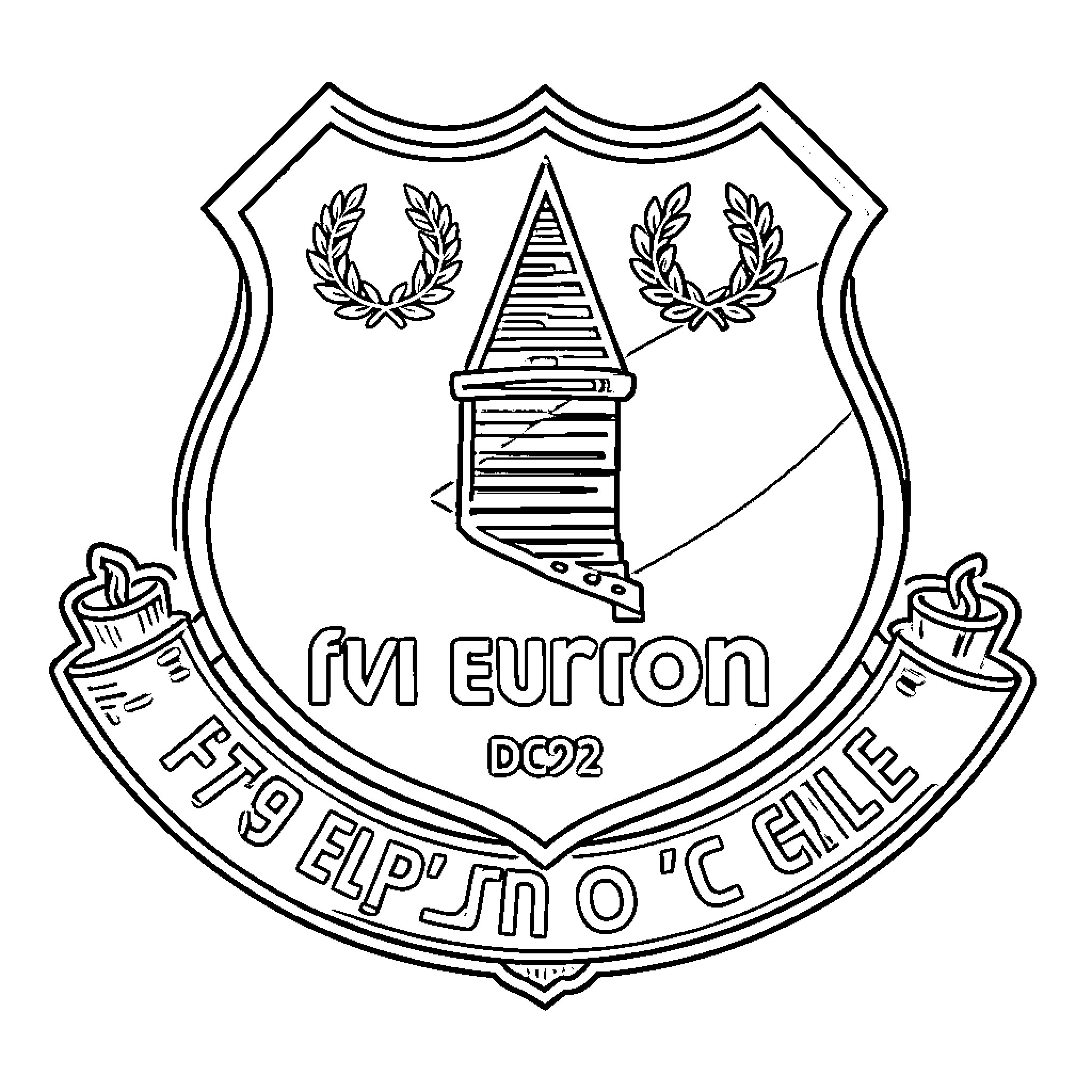Everton Football Club Crest Design Coloring Page (free black-and-white line drawing printable PDF for all, from beginners to advanced learners, including children, teens, adults, and seniors)
