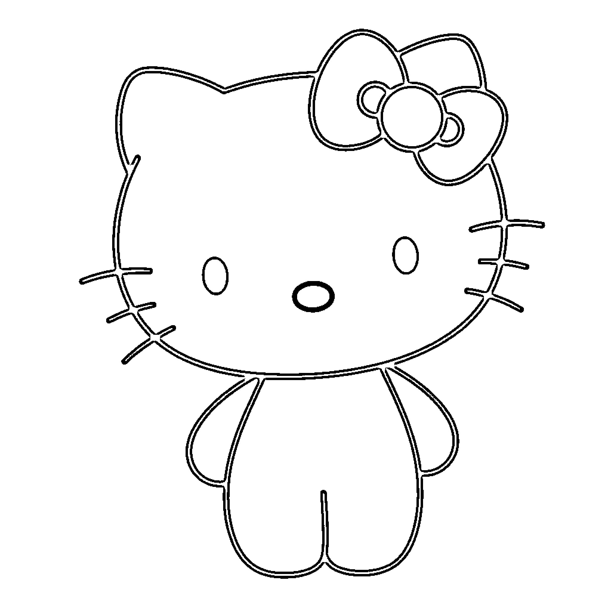 Hello Kitty simple line art illustration Coloring Page (free black-and-white line drawing printable PDF for all, from beginners to advanced learners, including children, teens, adults, and seniors)