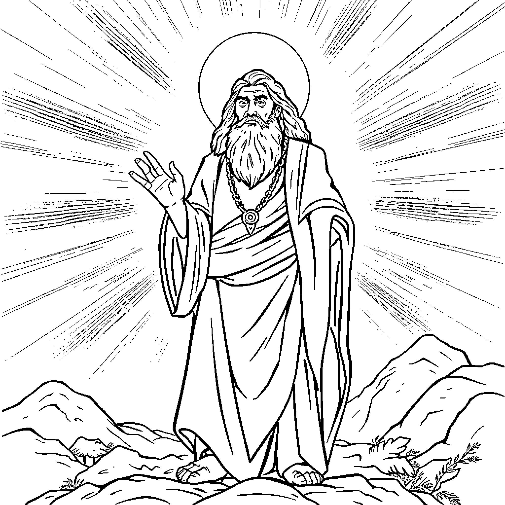 Enoch, the Prophet of God, Ascending to the Heavens Coloring Page (free black-and-white line drawing printable PDF for all, from beginners to advanced learners, including children, teens, adults, and seniors)