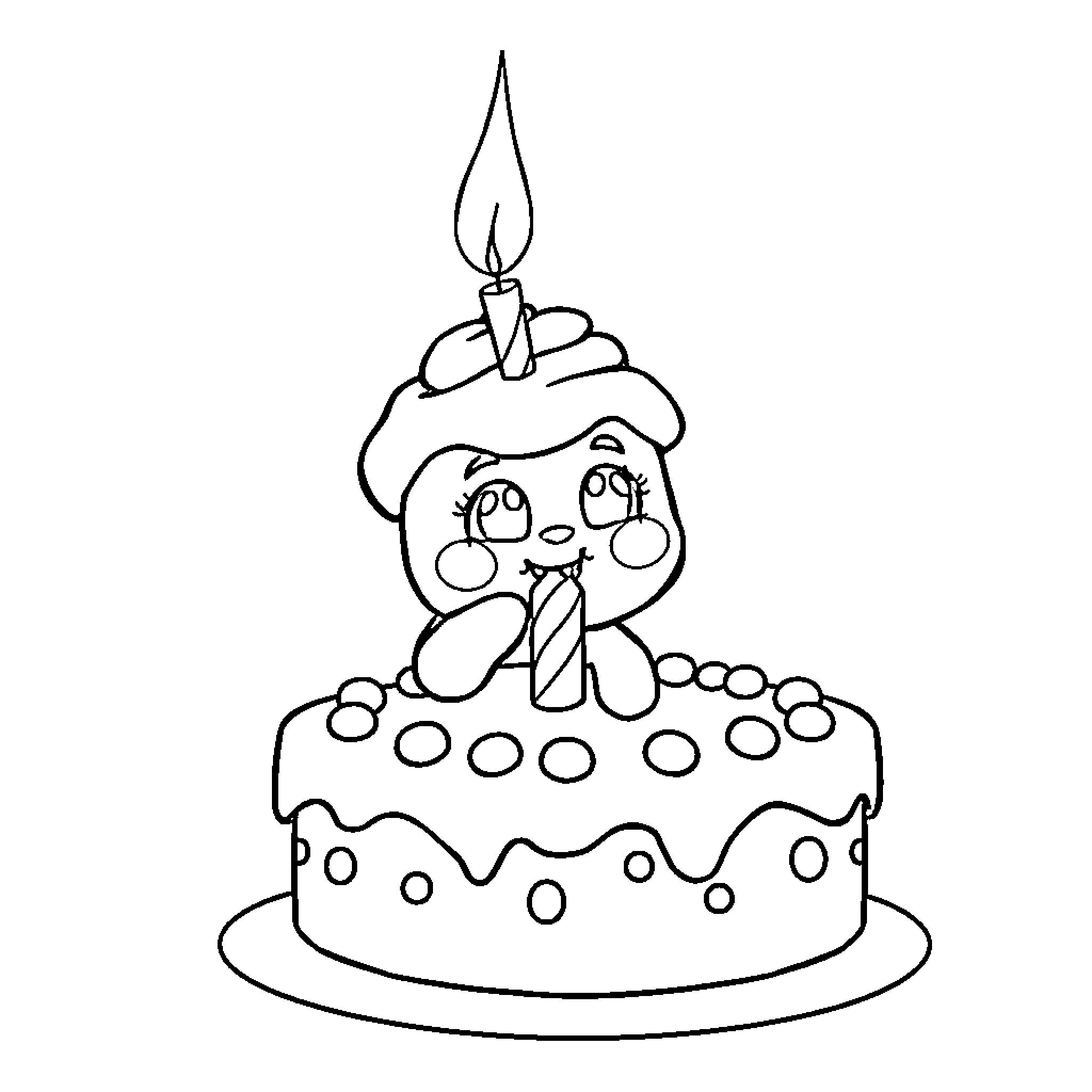 Muffin's Birthday Celebration Coloring Page (free black-and-white line drawing printable PDF for all, from beginners to advanced learners, including children, teens, adults, and seniors)