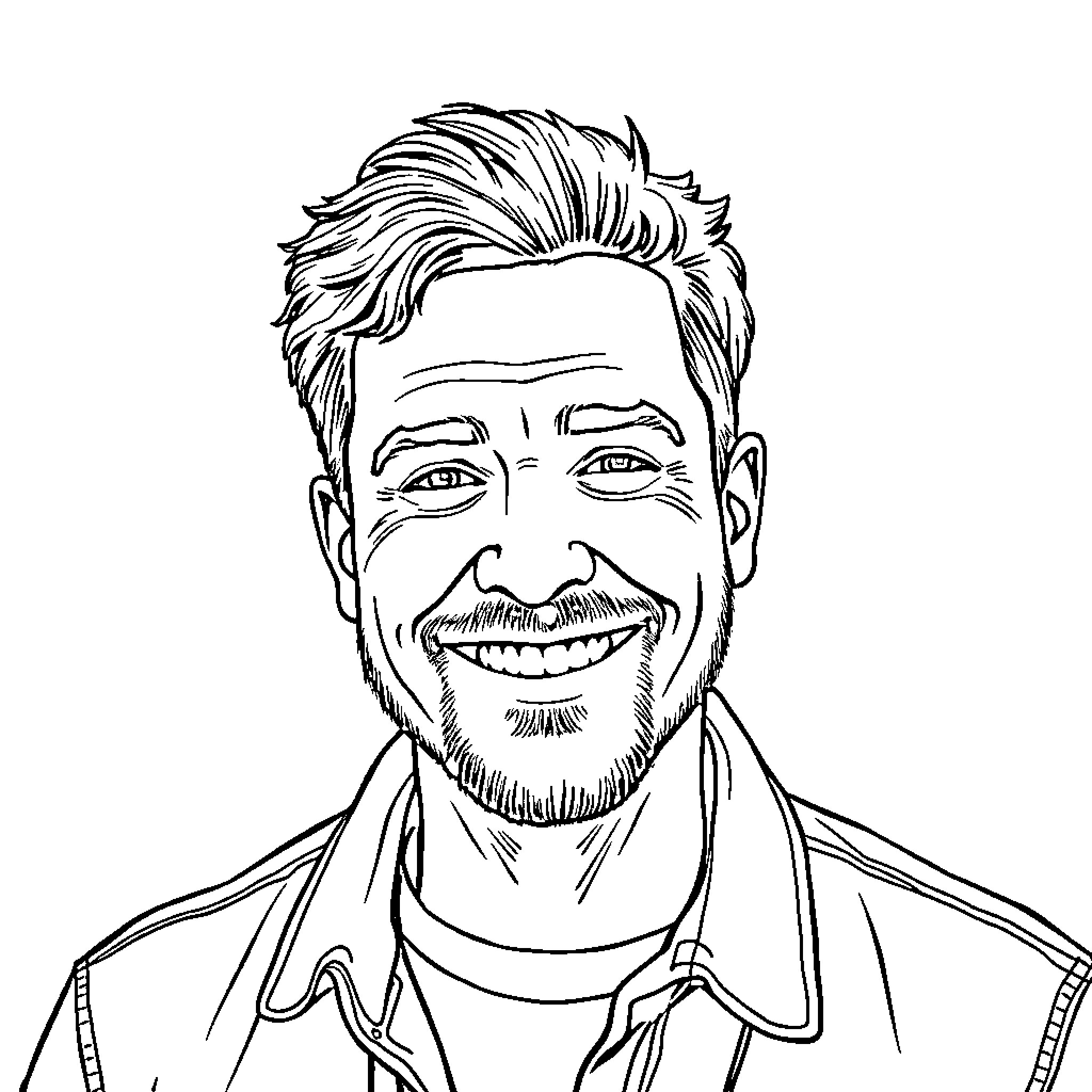 Didier's Cheerful Expression and Casual Attire Coloring Page (free black-and-white line drawing printable PDF for all, from beginners to advanced learners, including children, teens, adults, and seniors)