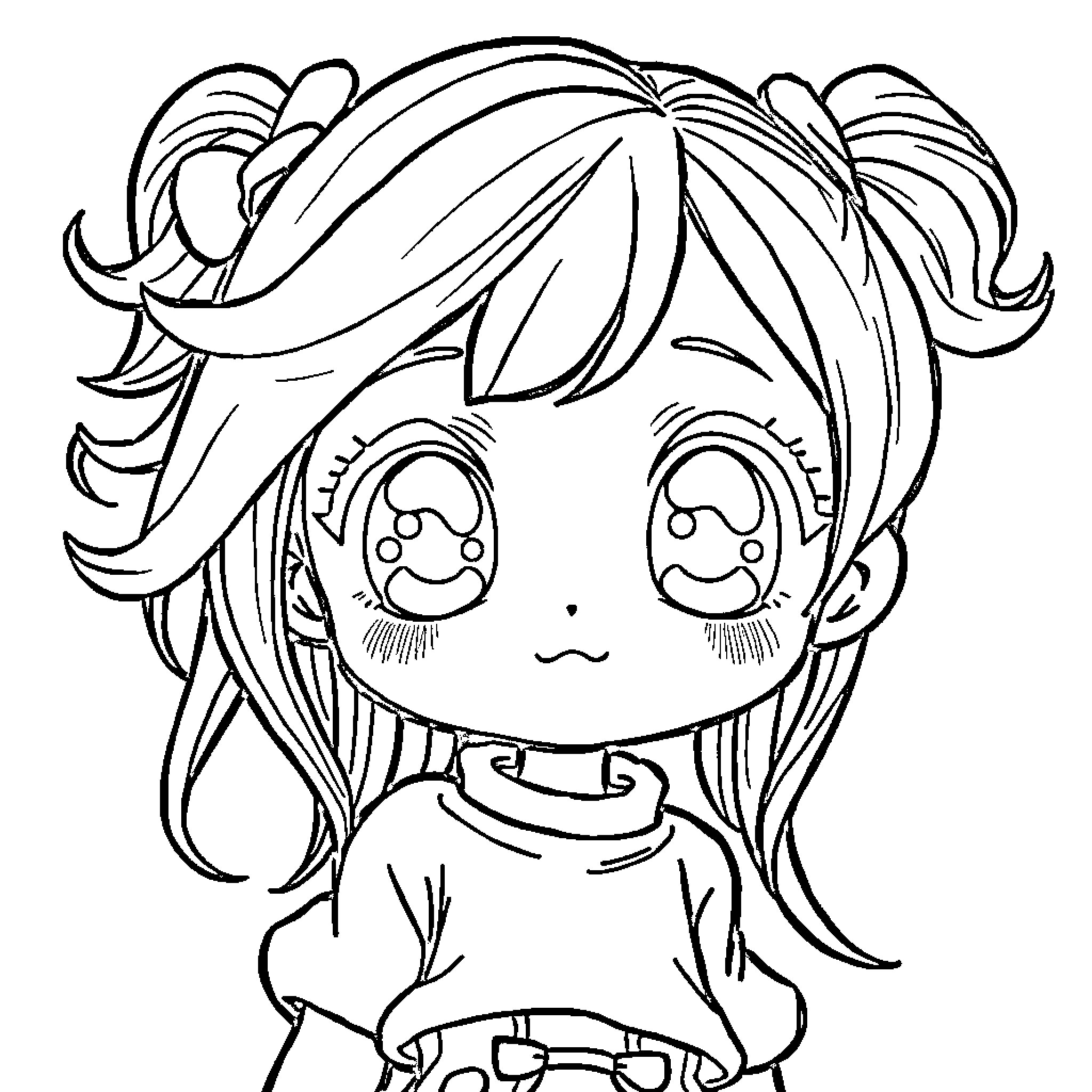 Anime Girl with Expressive Eyes and Flowing Hair Coloring Page (free black-and-white line drawing printable PDF for all, from beginners to advanced learners, including children, teens, adults, and seniors)