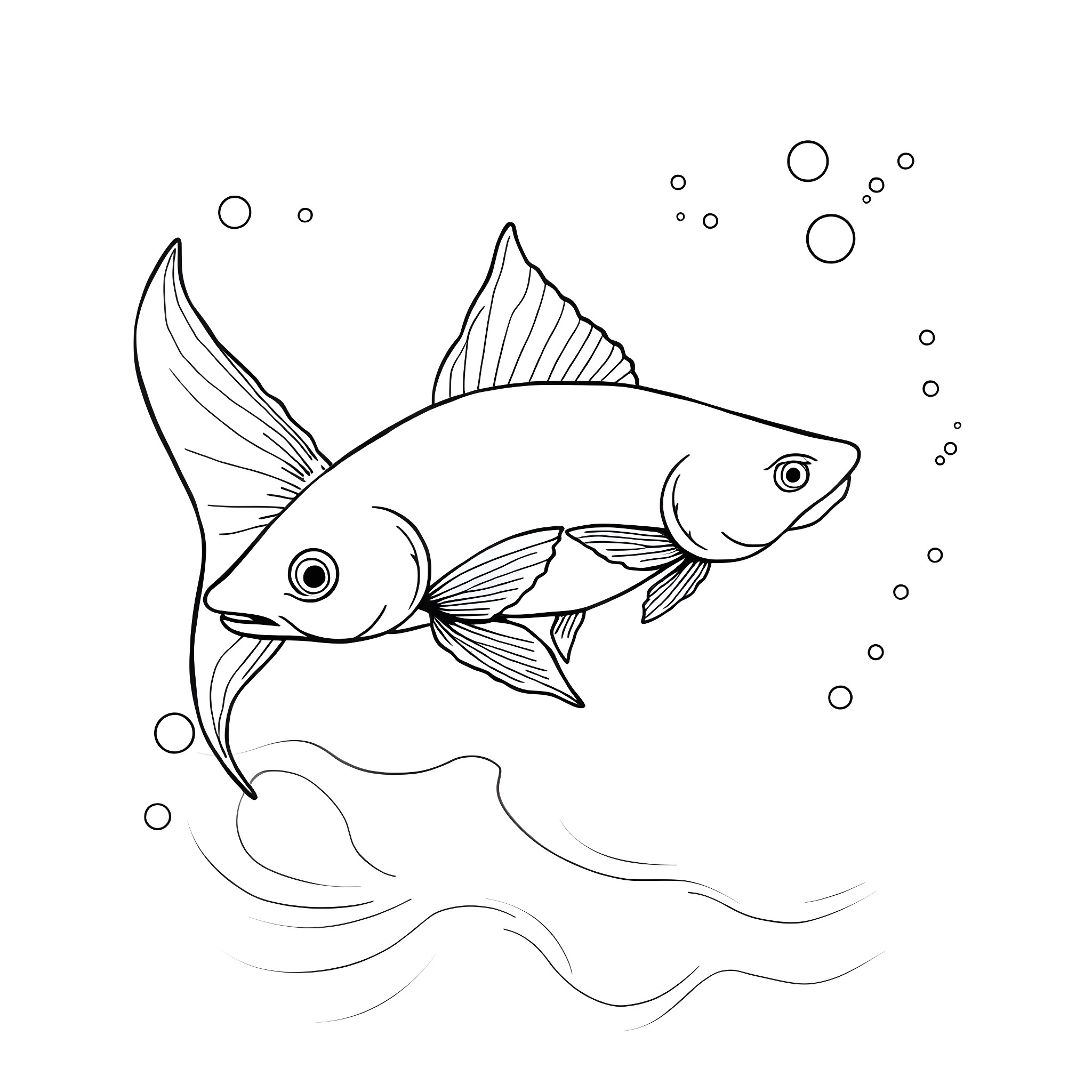 Fish swimming in the aquarium Coloring Page (free black-and-white line drawing printable PDF for all, from beginners to advanced learners, including children, teens, adults, and seniors)