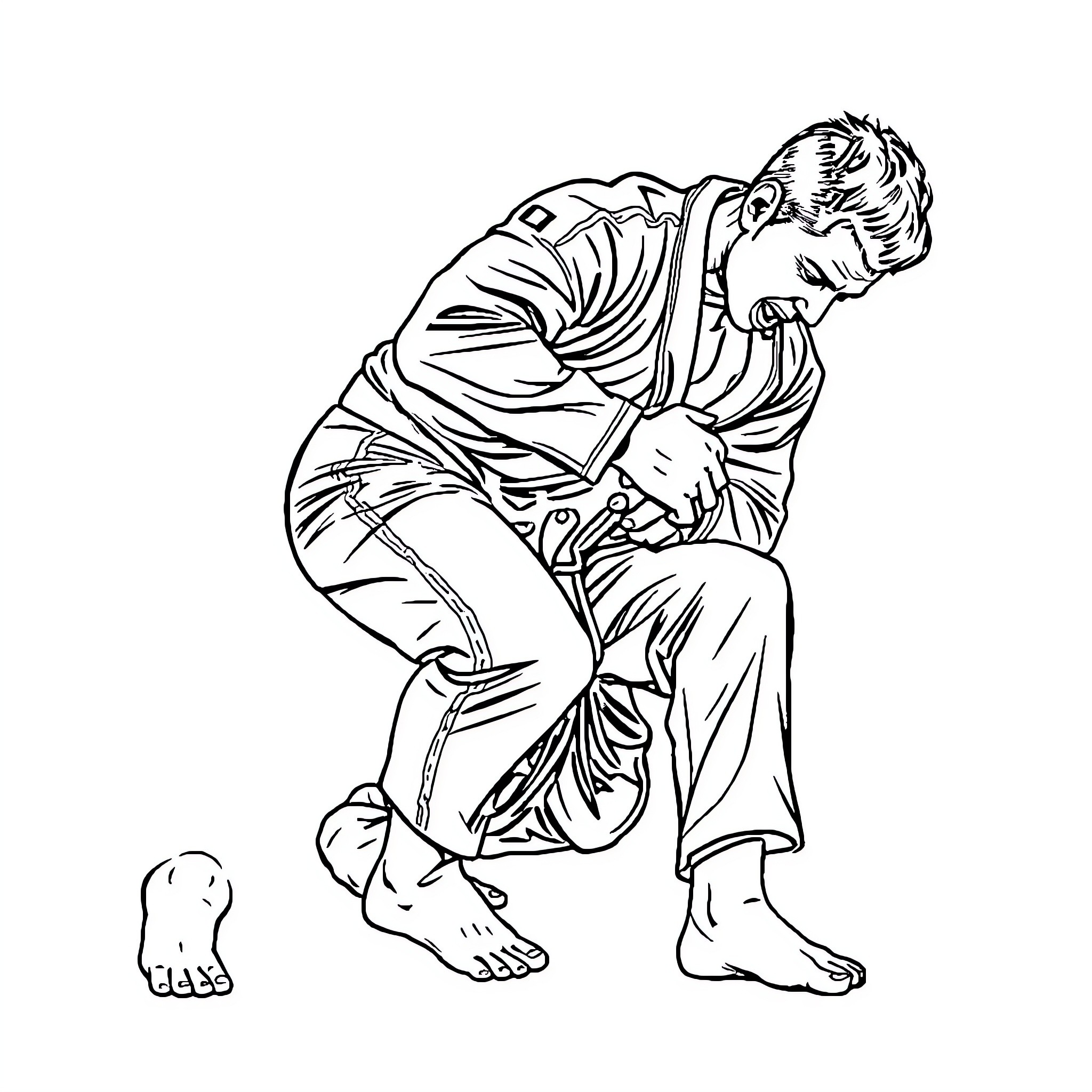 Brazilian Jiu-Jitsu practitioners in dynamic grappling Coloring Page (free black-and-white line drawing printable PDF for all, from beginners to advanced learners, including children, teens, adults, and seniors)
