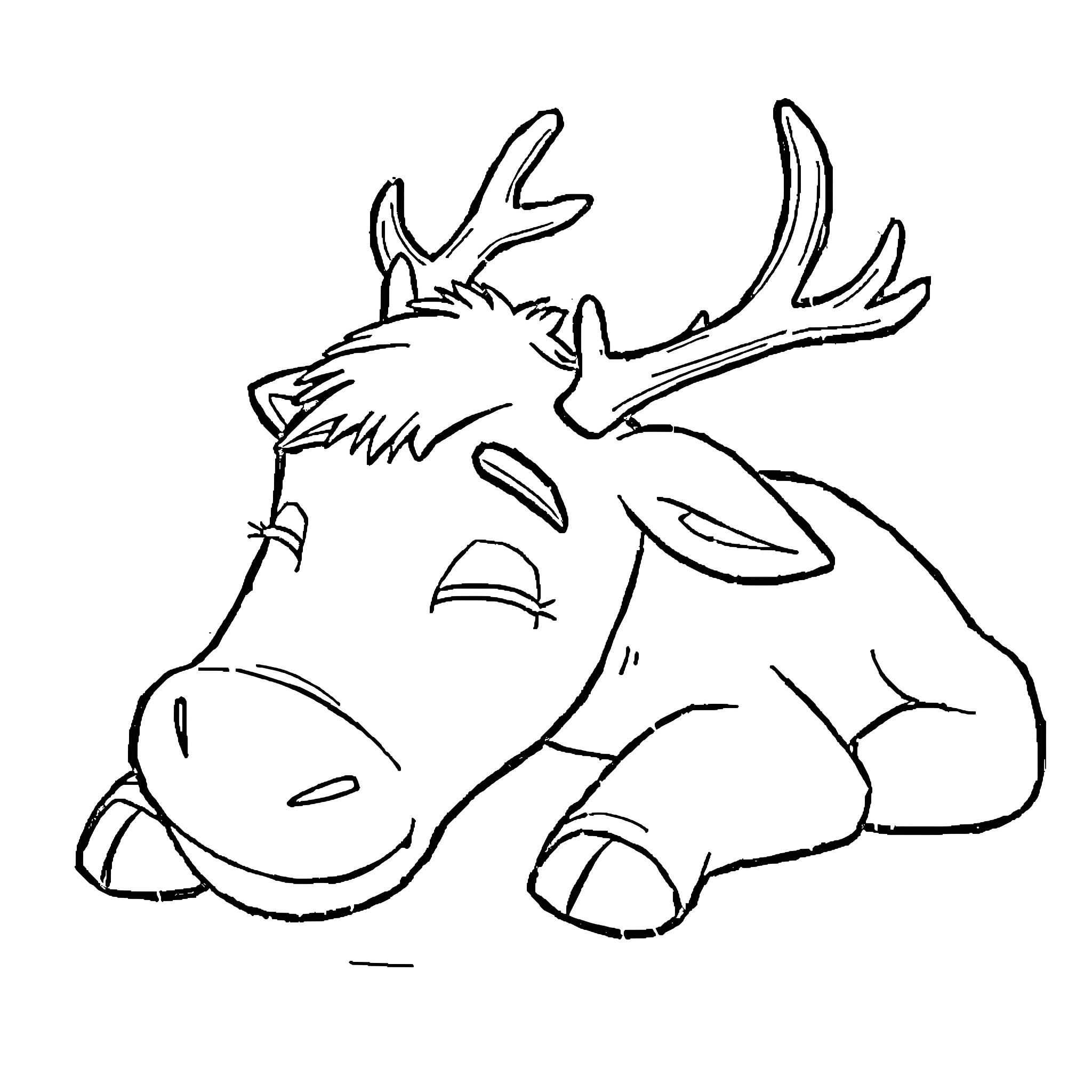 Sven the Resting Deer in Sketch Coloring Page (free black-and-white line drawing printable PDF for all, from beginners to advanced learners, including children, teens, adults, and seniors)
