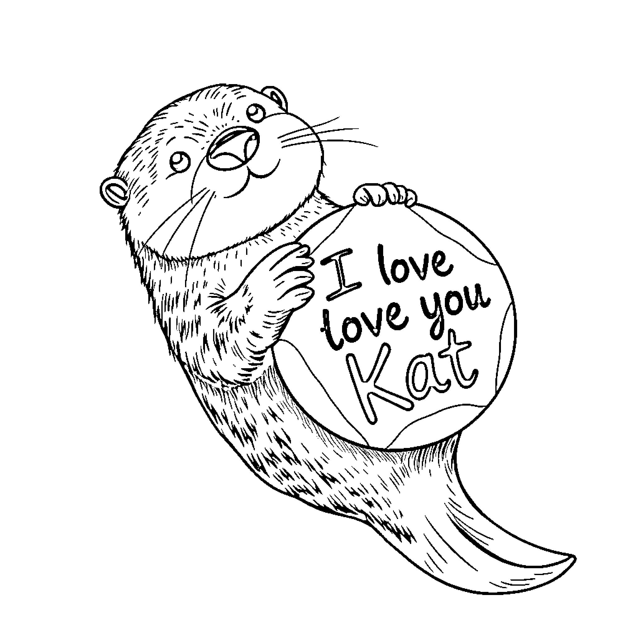Otter expressing love and affection Coloring Page (free black-and-white line drawing printable PDF for all, from beginners to advanced learners, including children, teens, adults, and seniors)