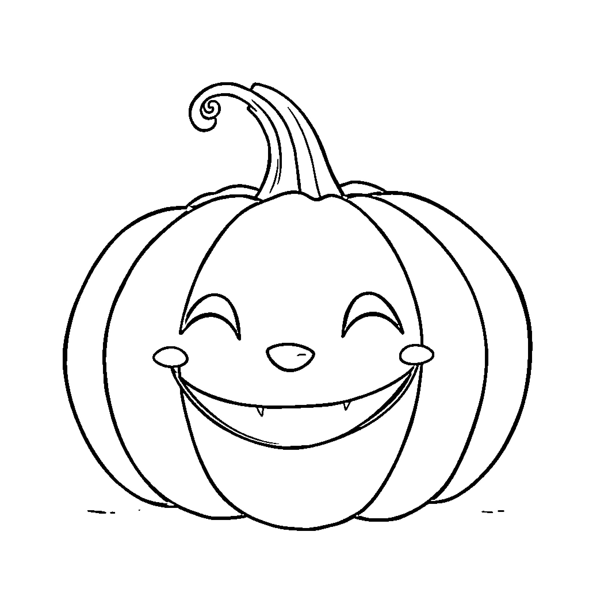 Pumpkin with a happy expression Coloring Page (free black-and-white line drawing printable PDF for all, from beginners to advanced learners, including children, teens, adults, and seniors)