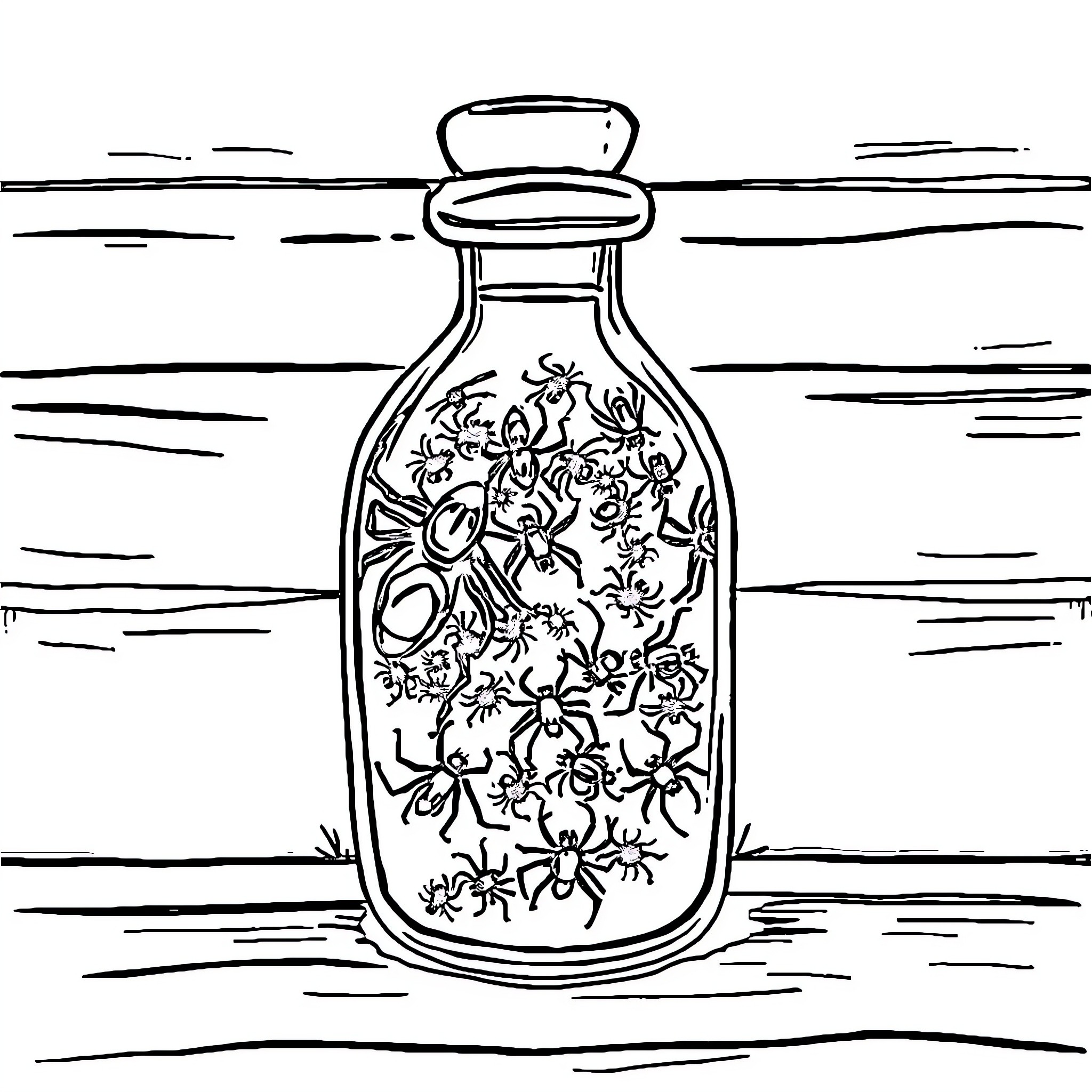 Bottle filled with intricate floral patterns Coloring Page (free black-and-white line drawing printable PDF for all, from beginners to advanced learners, including children, teens, adults, and seniors)