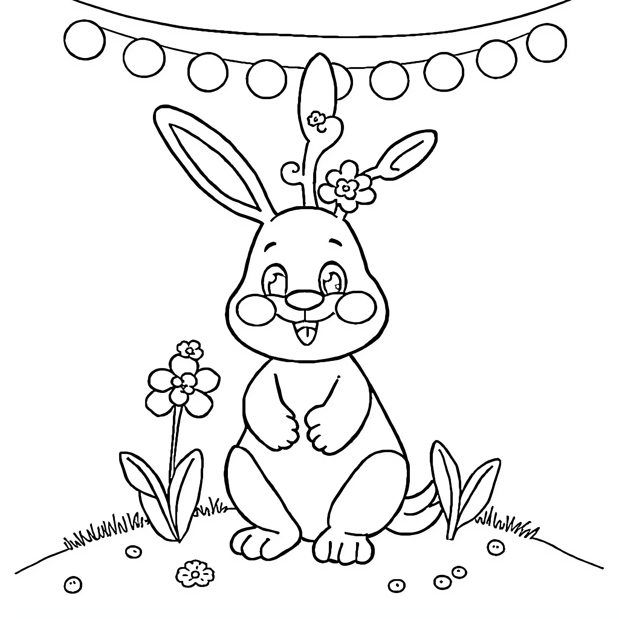 Sprunki's Cheerful Spring Celebration Coloring Page (free black-and-white line drawing printable PDF for all, from beginners to advanced learners, including children, teens, adults, and seniors)