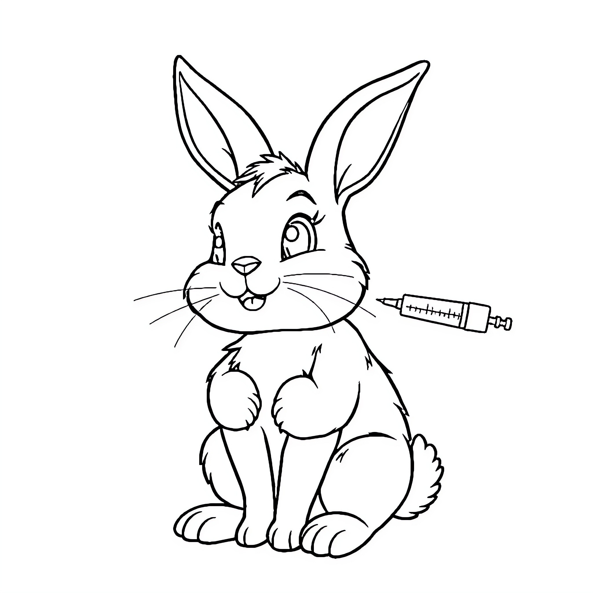Bunny Playing with Marker Coloring Page (free black-and-white line drawing printable PDF for all, from beginners to advanced learners, including children, teens, adults, and seniors)