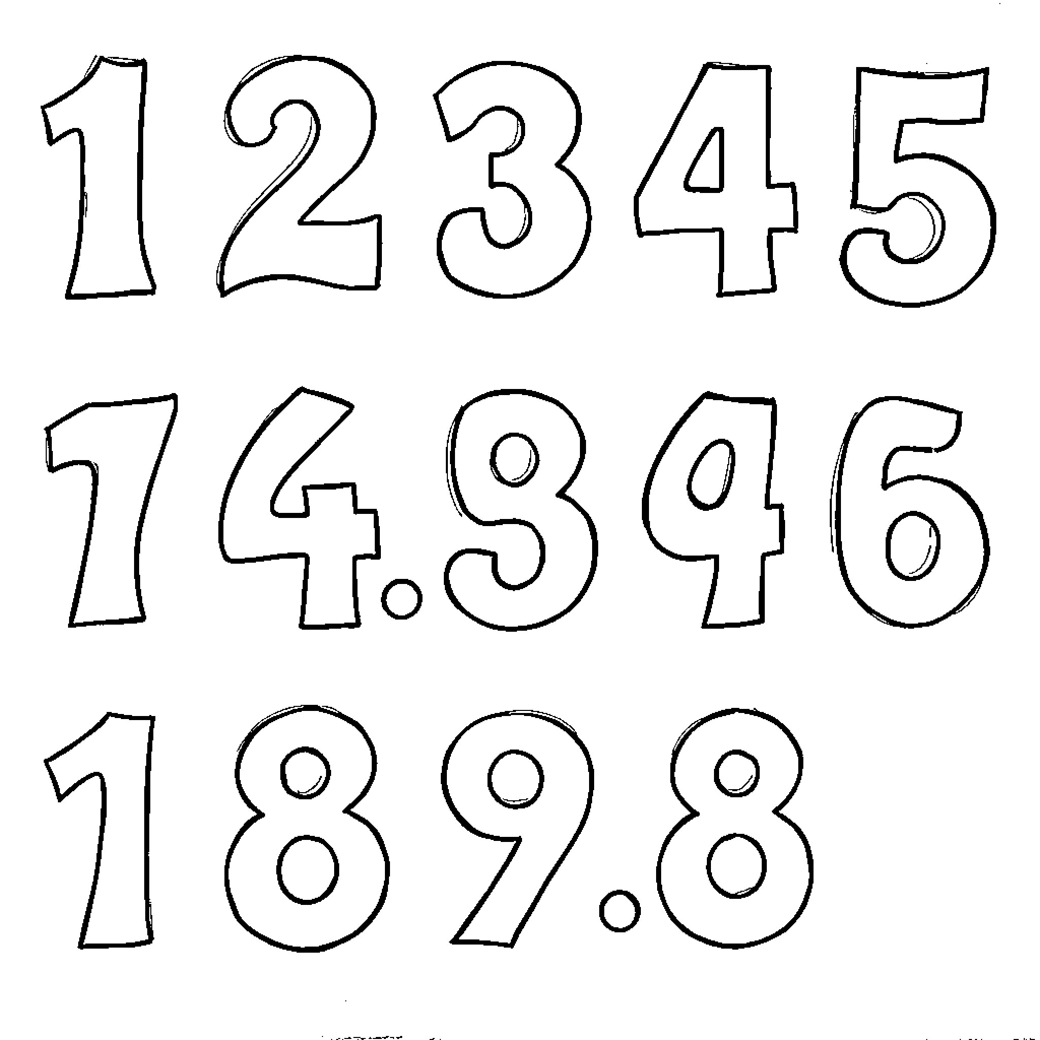 Number Outline of Handwritten Digits Coloring Page (free black-and-white line drawing printable PDF for all, from beginners to advanced learners, including children, teens, adults, and seniors)
