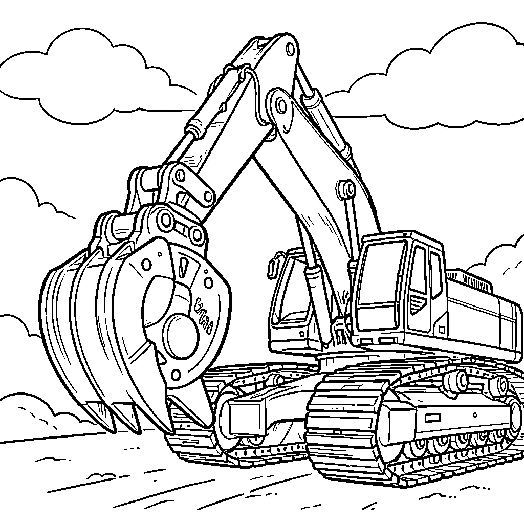 MB Crusher operating heavy machinery on construction site Coloring Page (free black-and-white line drawing printable PDF for all, from beginners to advanced learners, including children, teens, adults, and seniors)