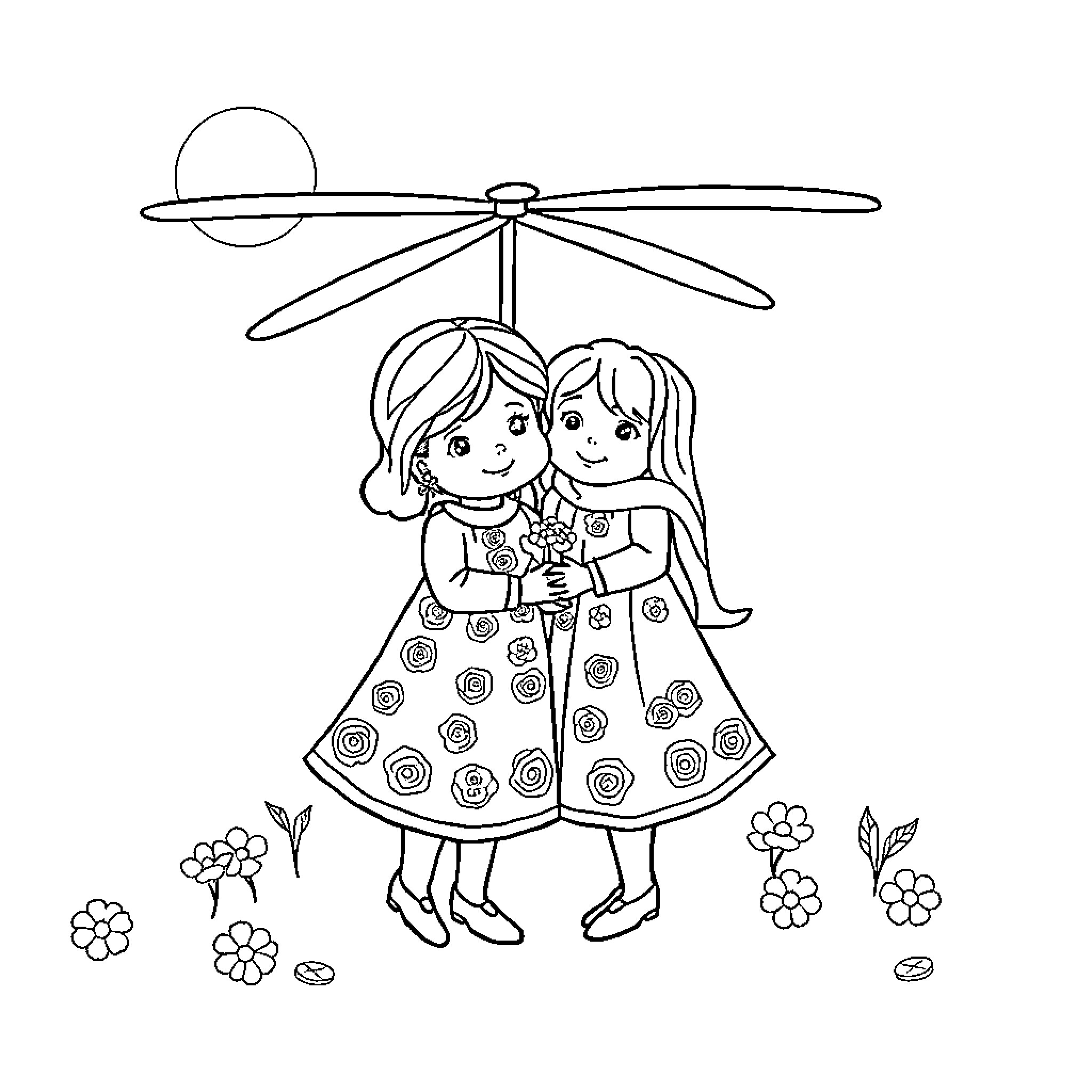 Babcia and her granddaughter enjoy playtime together Coloring Page (free black-and-white line drawing printable PDF for all, from beginners to advanced learners, including children, teens, adults, and seniors)