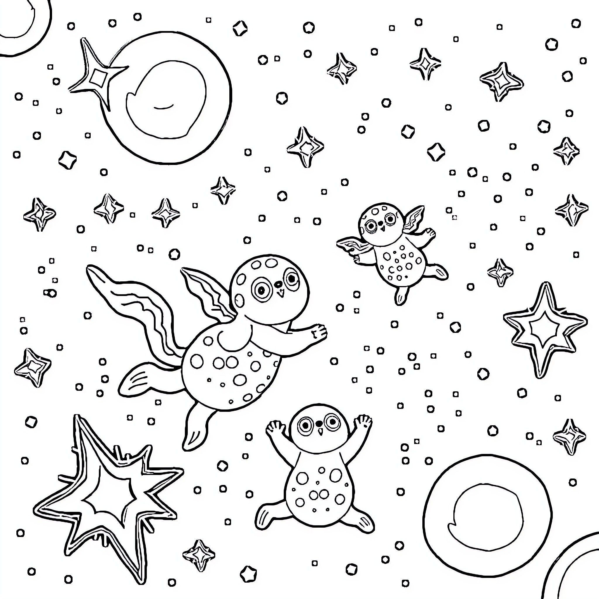 Xolotl's Celestial Wonders Coloring Page (free black-and-white line drawing printable PDF for all, from beginners to advanced learners, including children, teens, adults, and seniors)