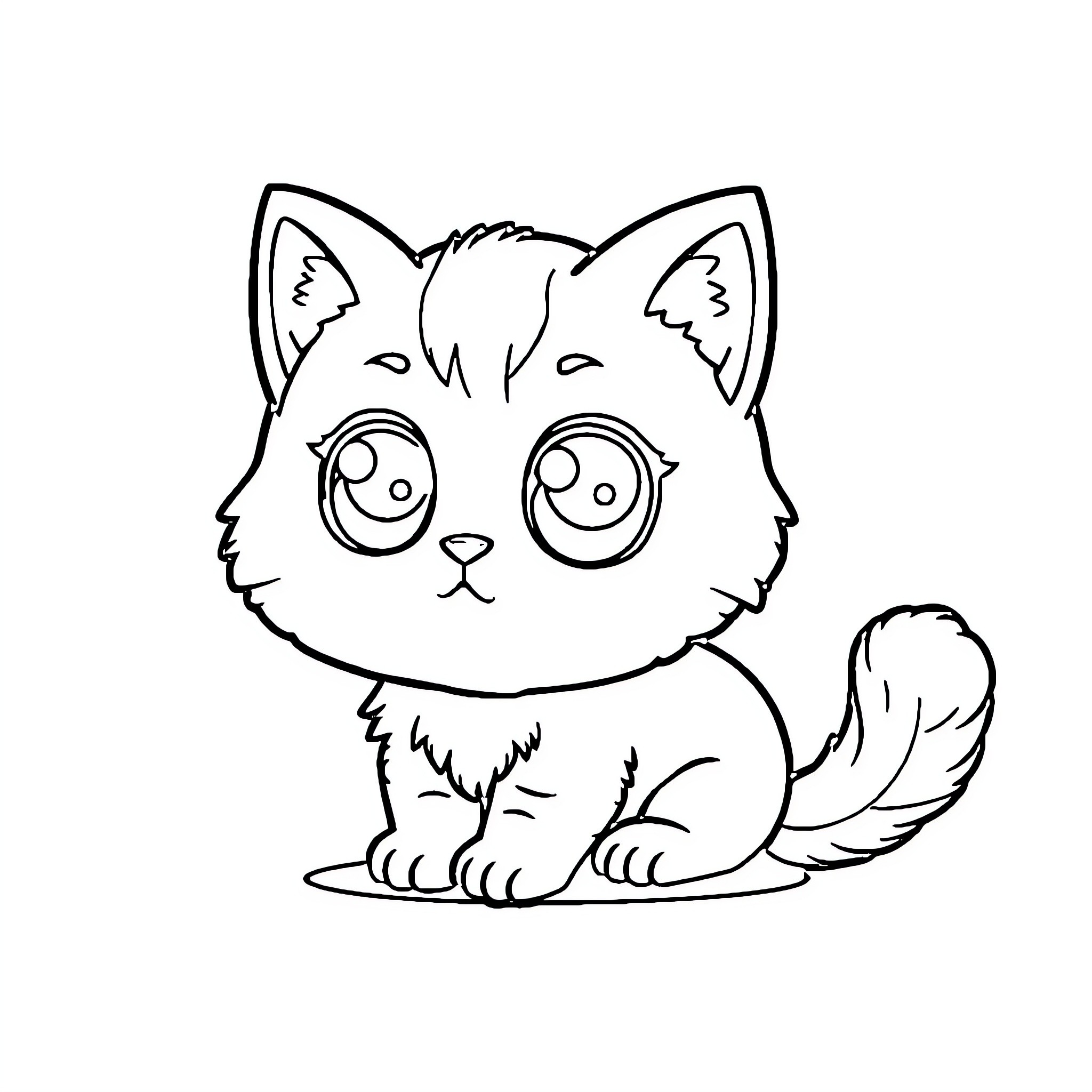 Cat with big eyes in a cute pose Coloring Page (free black-and-white line drawing printable PDF for all, from beginners to advanced learners, including children, teens, adults, and seniors)