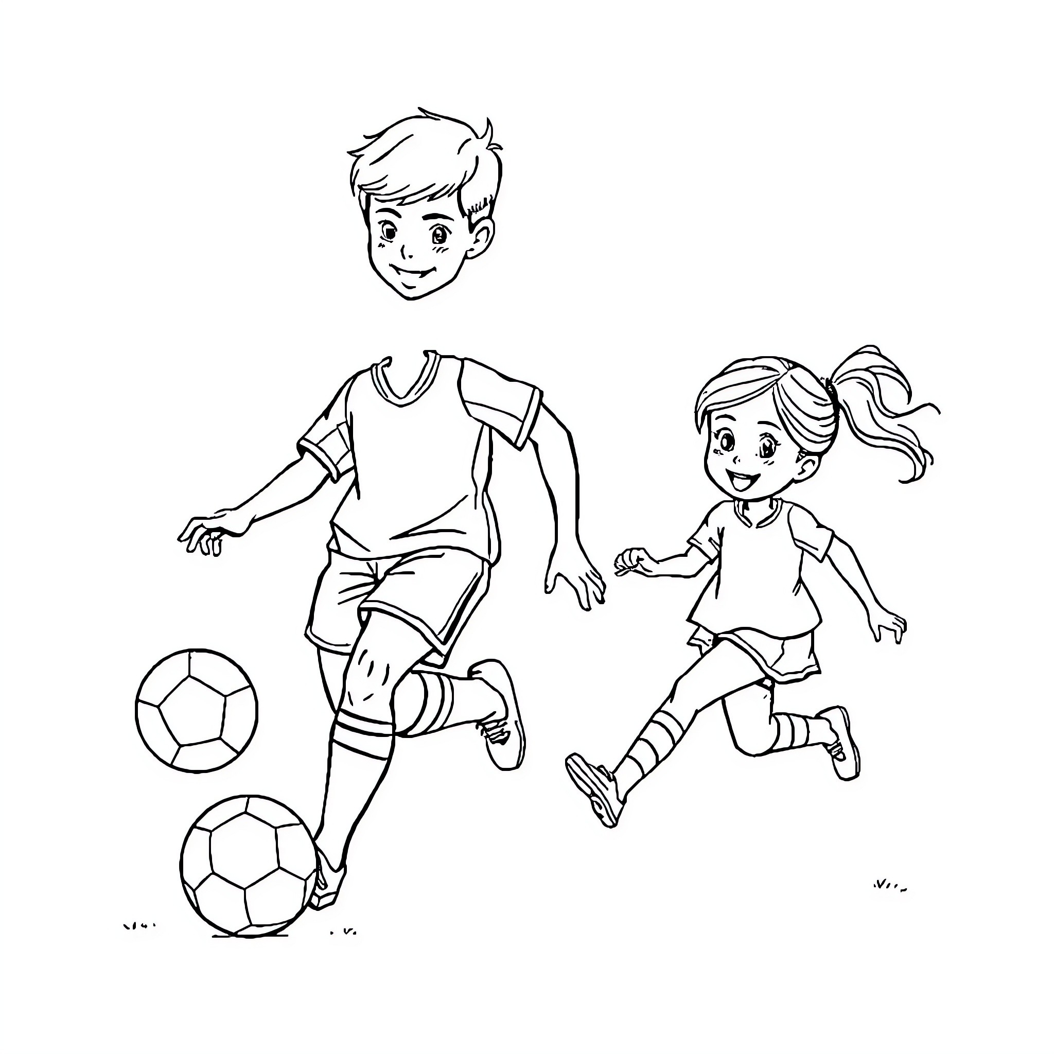 Football Players Enjoying a Game Together Coloring Page (free black-and-white line drawing printable PDF for all, from beginners to advanced learners, including children, teens, adults, and seniors)