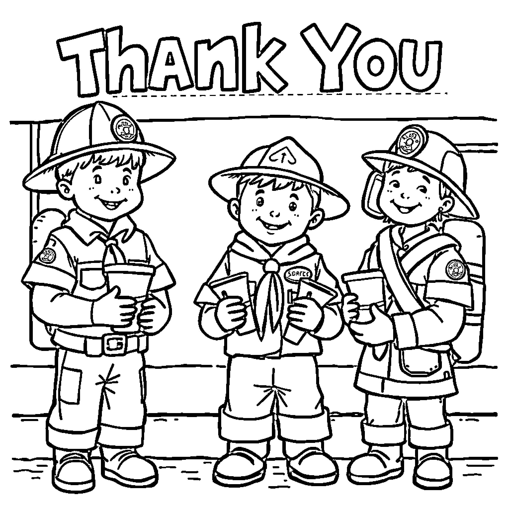 Cub Scouts Expressing Gratitude Coloring Page (free black-and-white line drawing printable PDF for all, from beginners to advanced learners, including children, teens, adults, and seniors)