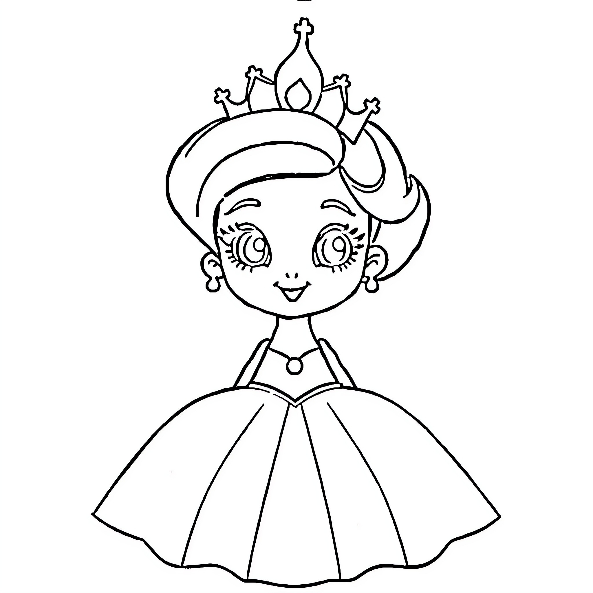 Princess in fancy dress and crown Coloring Page (free black-and-white line drawing printable PDF for all, from beginners to advanced learners, including children, teens, adults, and seniors)