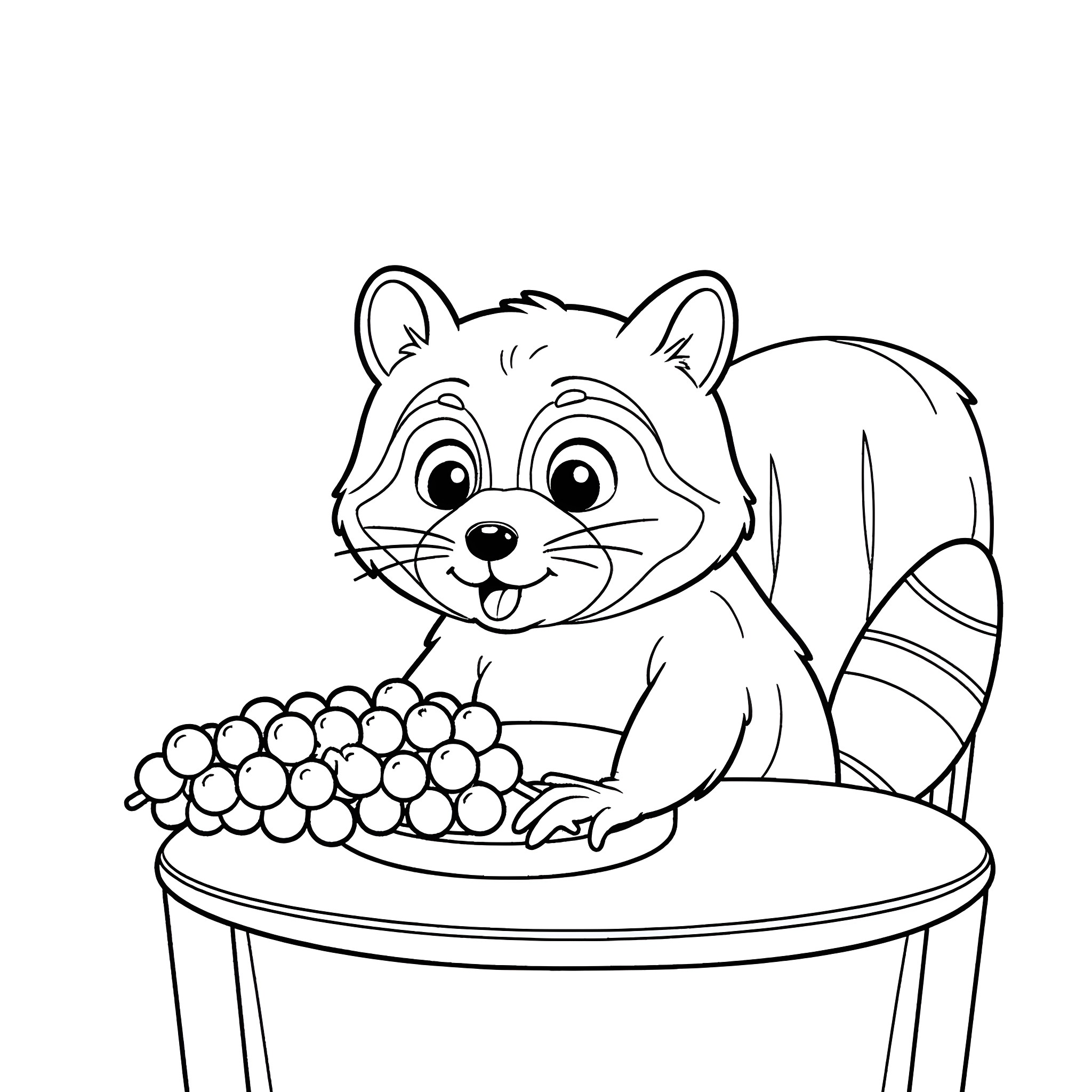 Raccoon enjoying a tasty treat Coloring Page (free black-and-white line drawing printable PDF for all, from beginners to advanced learners, including children, teens, adults, and seniors)