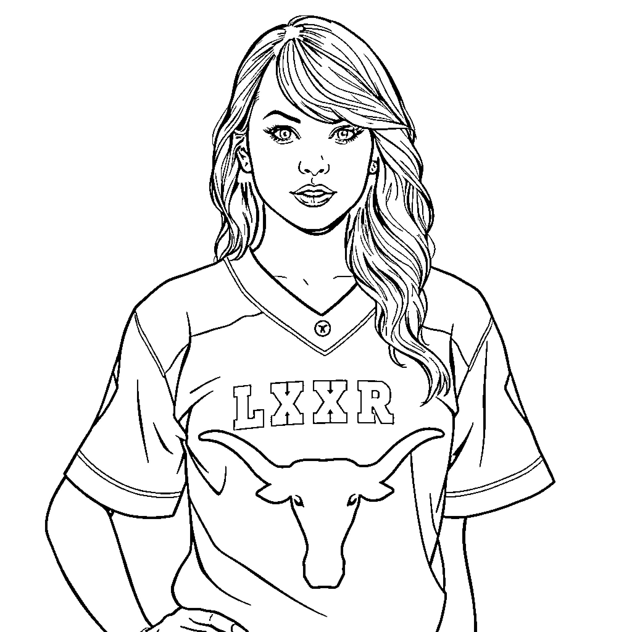 Taylor Swift in Casual Sports Attire Coloring Page (free black-and-white line drawing printable PDF for all, from beginners to advanced learners, including children, teens, adults, and seniors)