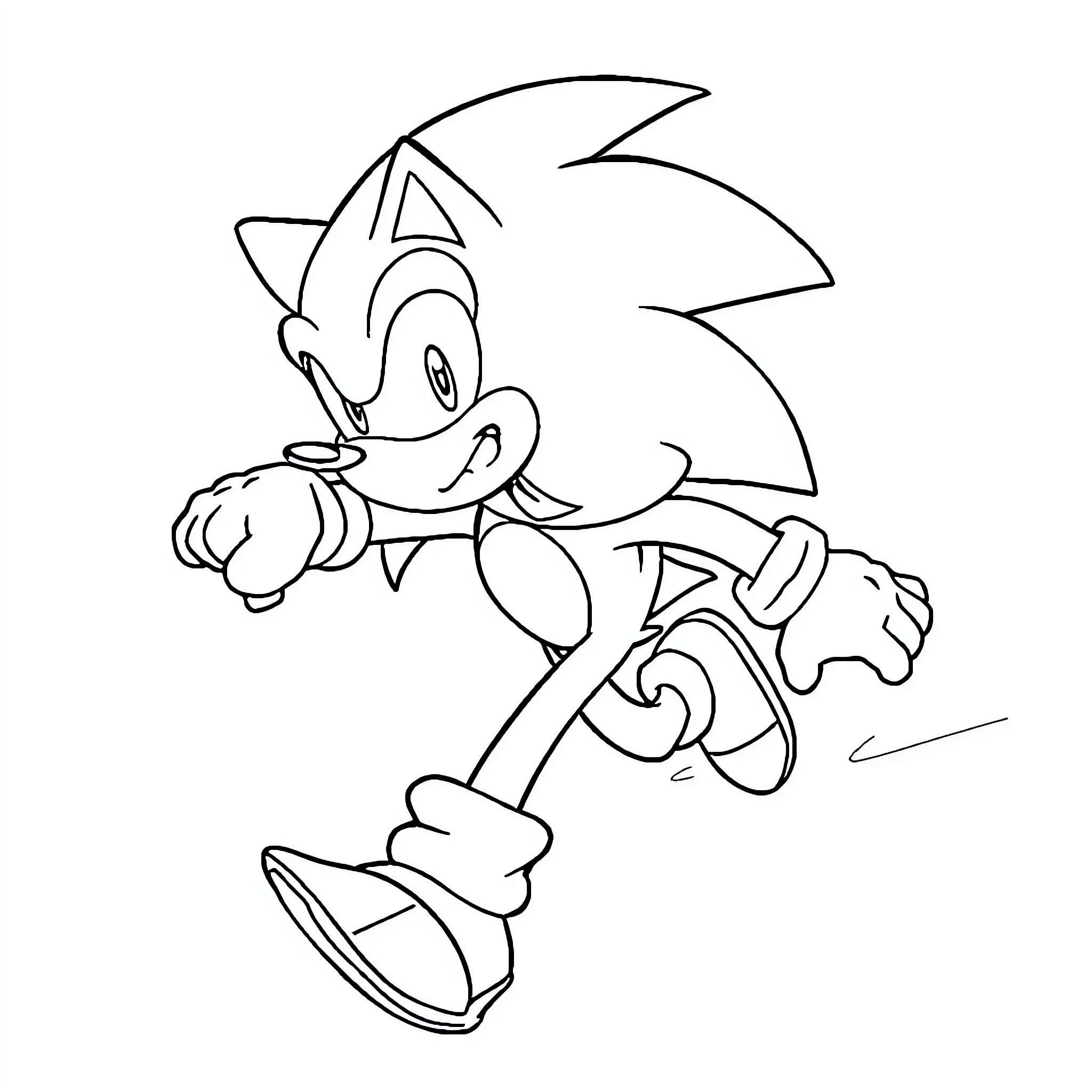 Sonic running energetically on a path Coloring Page (free black-and-white line drawing printable PDF for all, from beginners to advanced learners, including children, teens, adults, and seniors)