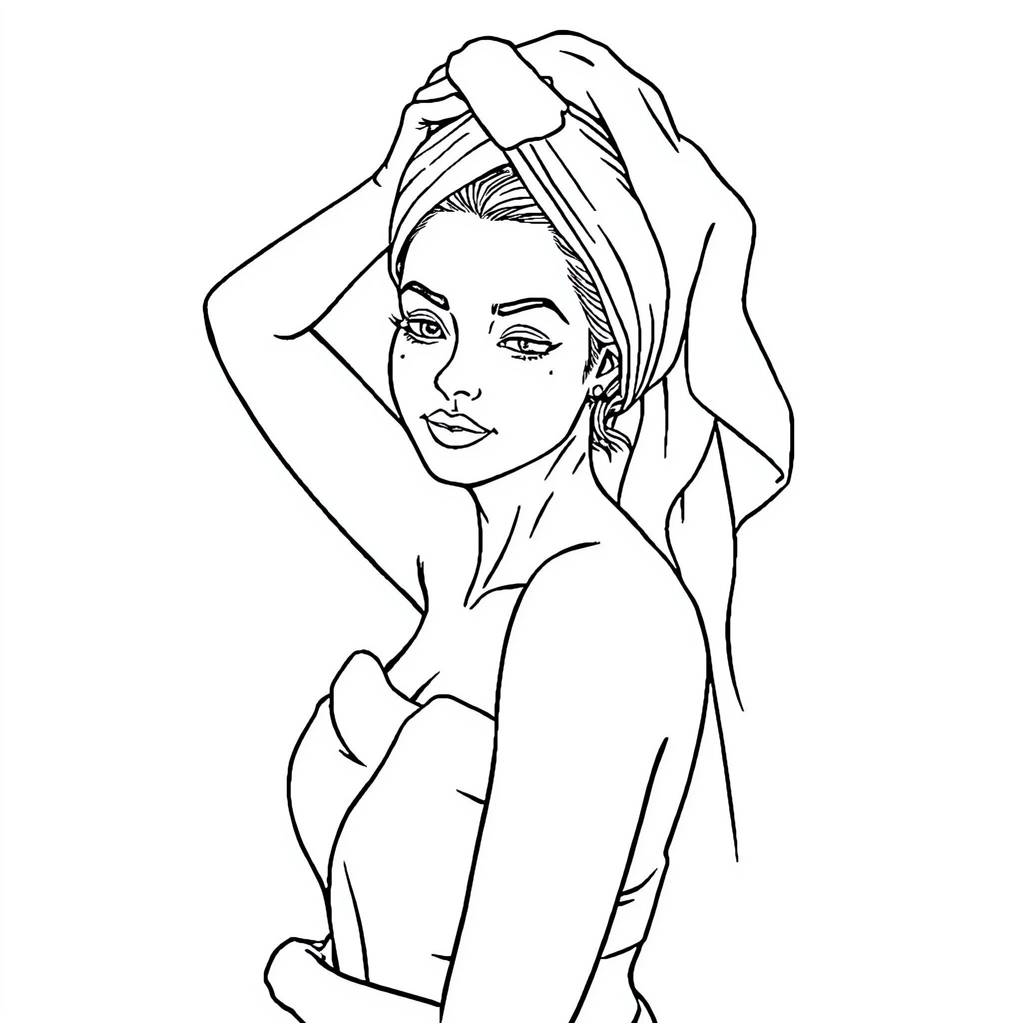 Woman applying facial care product Coloring Page (free black-and-white line drawing printable PDF for all, from beginners to advanced learners, including children, teens, adults, and seniors)