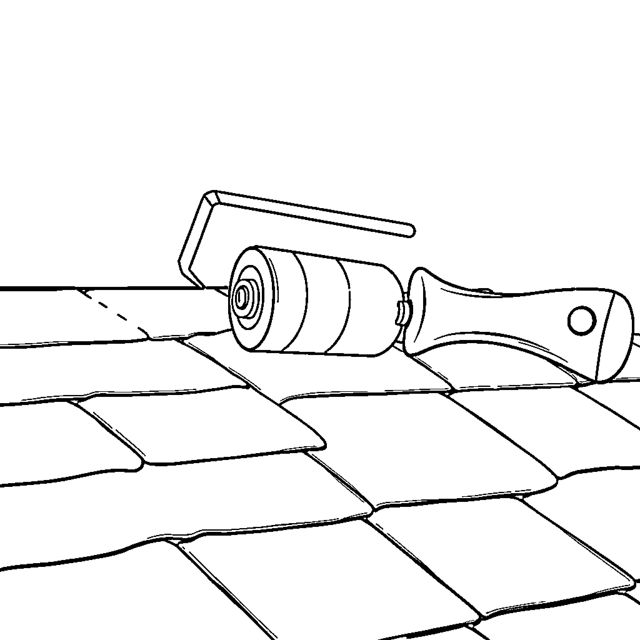 Roofing Roller on Tiled Roof Coloring Page (free black-and-white line drawing printable PDF for all, from beginners to advanced learners, including children, teens, adults, and seniors)