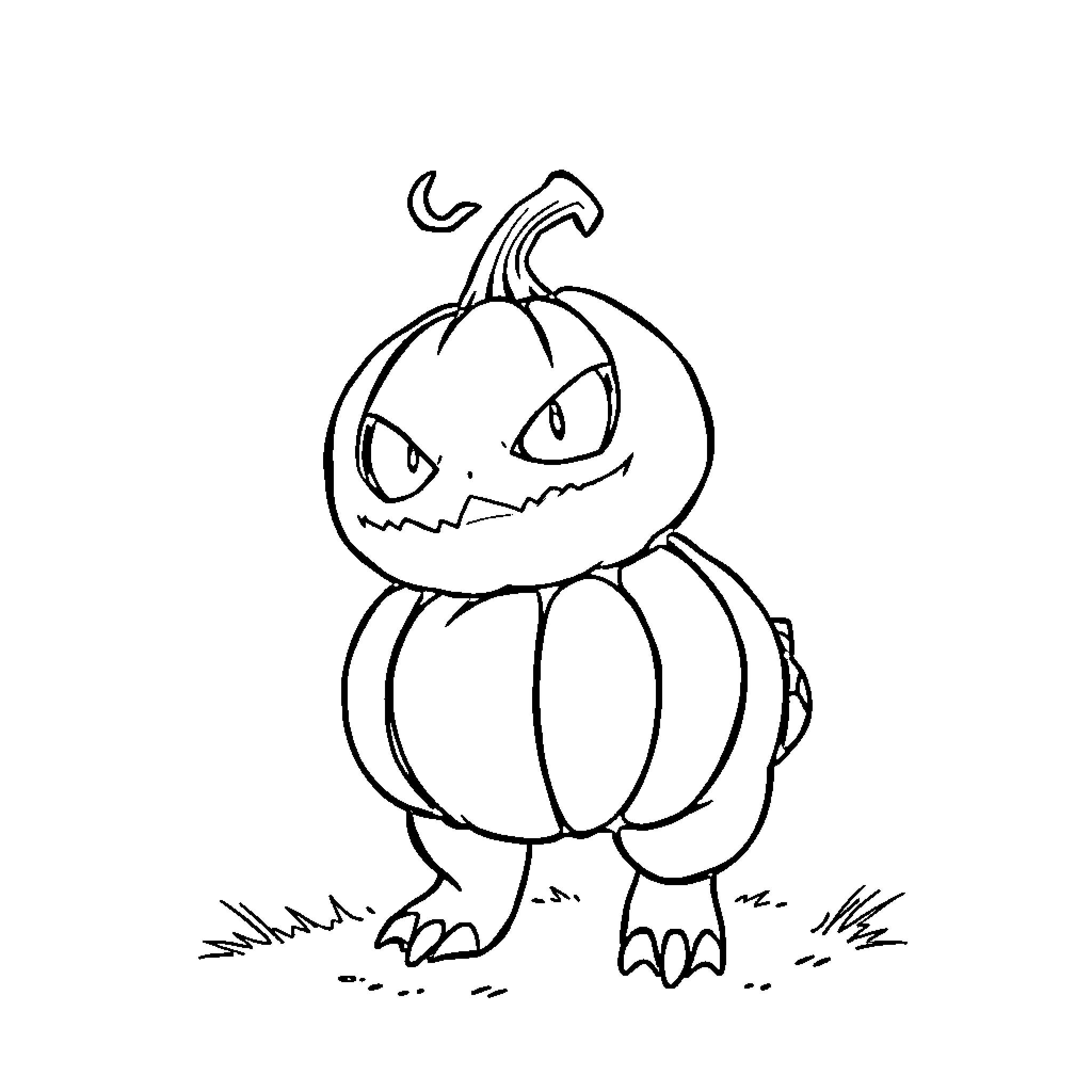 Pumpkin figure with mischievous expression Coloring Page (free black-and-white line drawing printable PDF for all, from beginners to advanced learners, including children, teens, adults, and seniors)