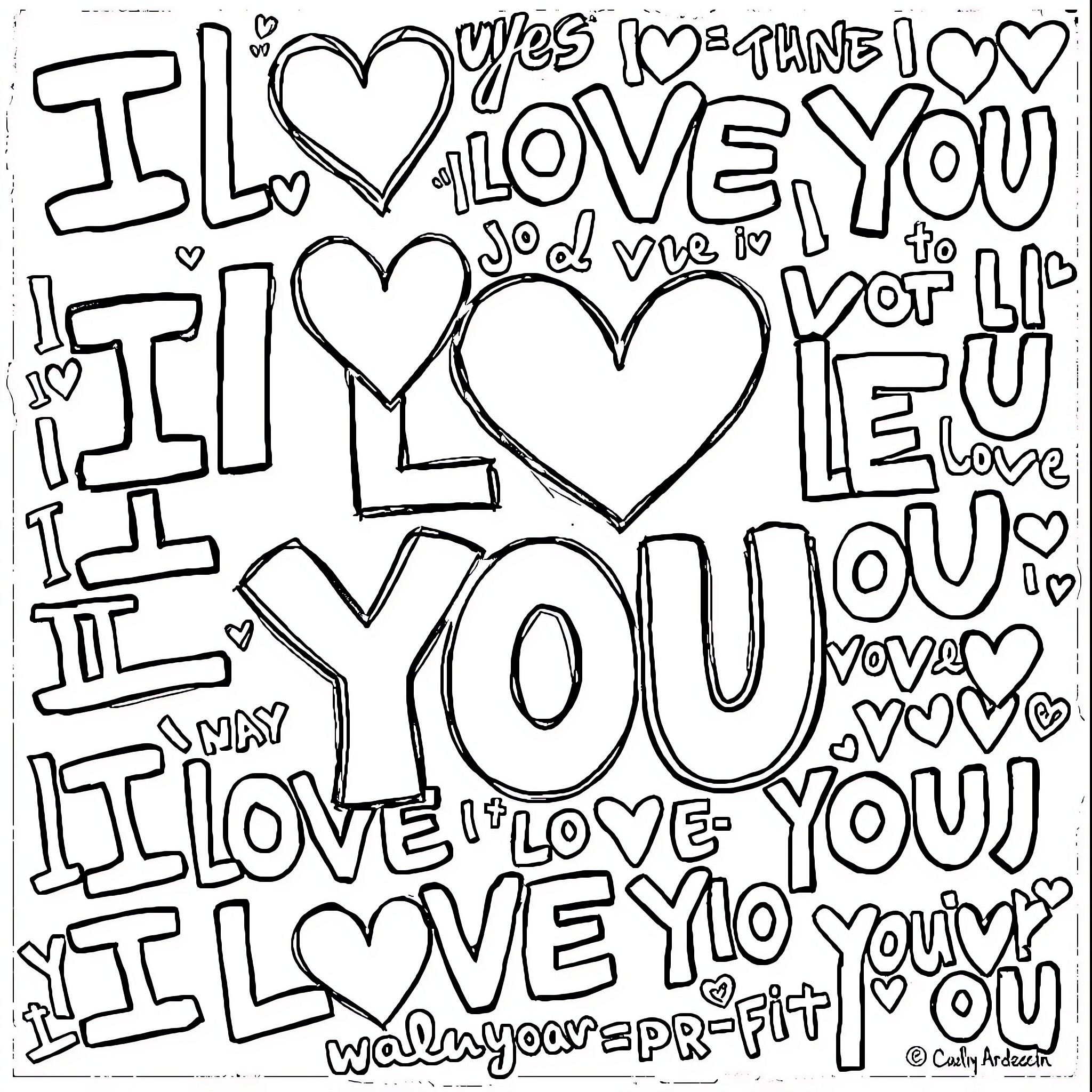 Love-filled affirmations and expressions of love Coloring Page (free black-and-white line drawing printable PDF for all, from beginners to advanced learners, including children, teens, adults, and seniors)