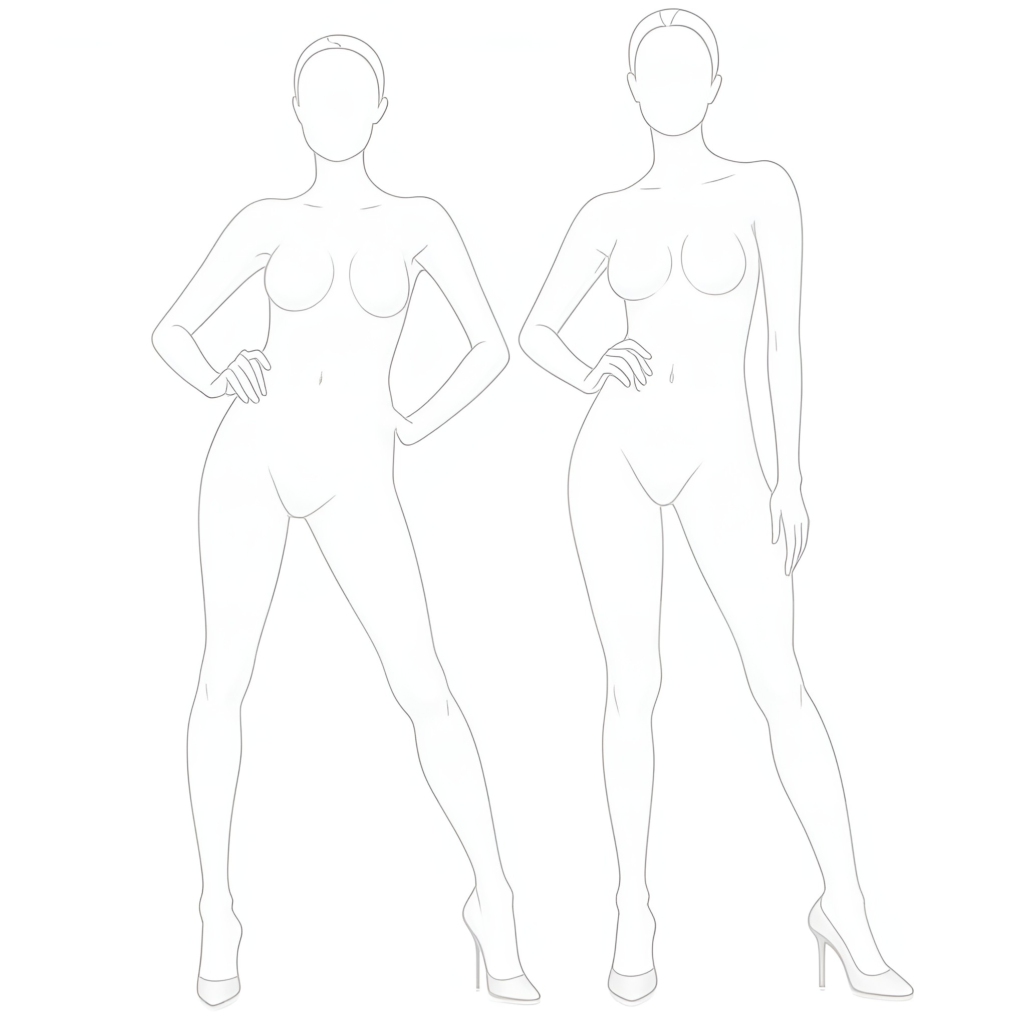 Female figures in elegant poses Coloring Page (free black-and-white line drawing printable PDF for all, from beginners to advanced learners, including children, teens, adults, and seniors)