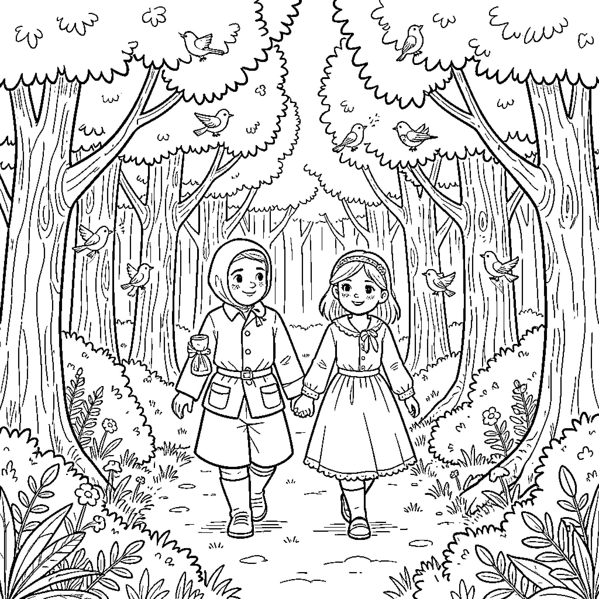 Zeidon's Enchanted Forest Adventure Coloring Page (free black-and-white line drawing printable PDF for all, from beginners to advanced learners, including children, teens, adults, and seniors)