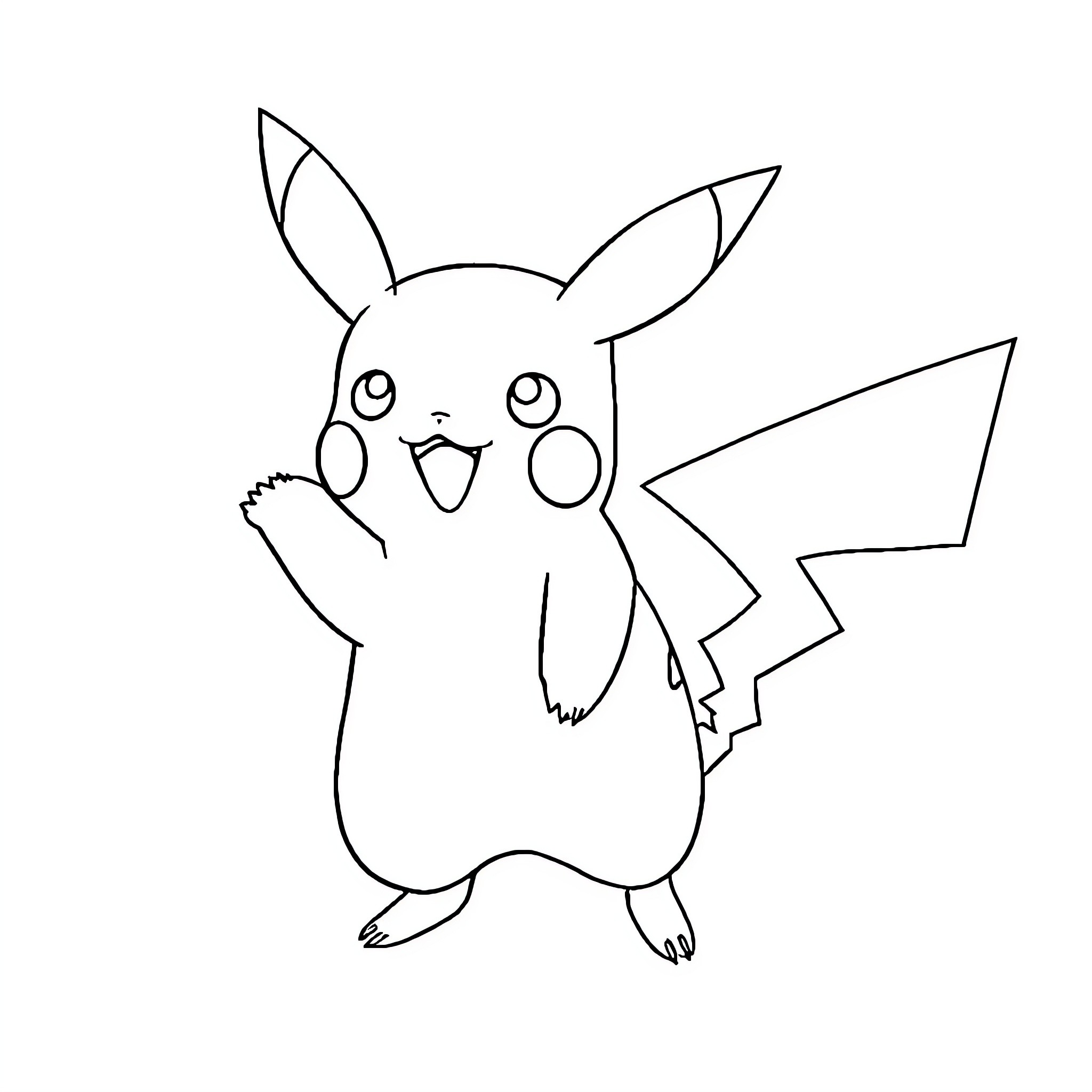 Pikachu cheerfully posing Coloring Page (free black-and-white line drawing printable PDF for all, from beginners to advanced learners, including children, teens, adults, and seniors)