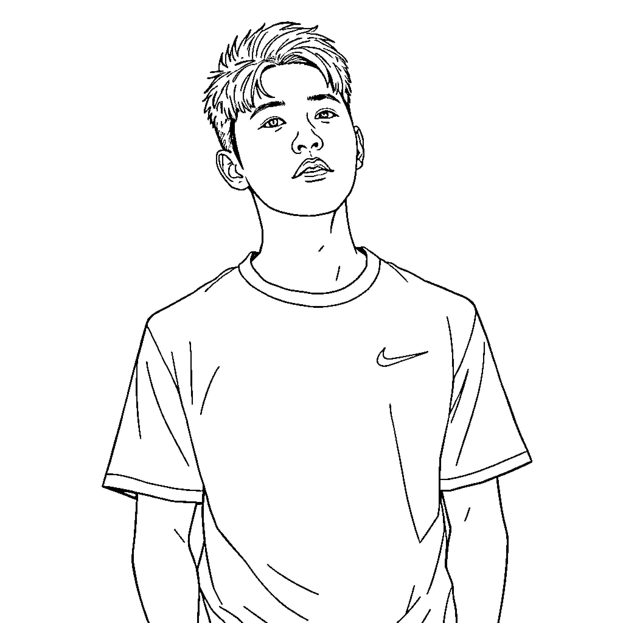 Doh Kyungsoo's thoughtful expression in casual sportswear Coloring Page (free black-and-white line drawing printable PDF for all, from beginners to advanced learners, including children, teens, adults, and seniors)
