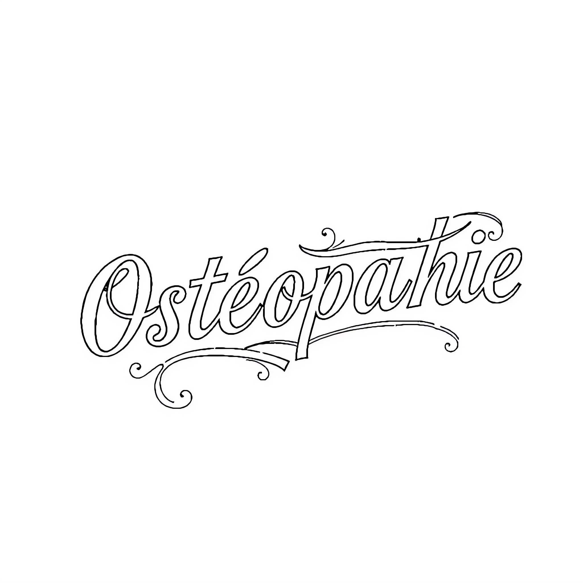 Osteopathie: Ornamental Typography Coloring Page (free black-and-white line drawing printable PDF for all, from beginners to advanced learners, including children, teens, adults, and seniors)
