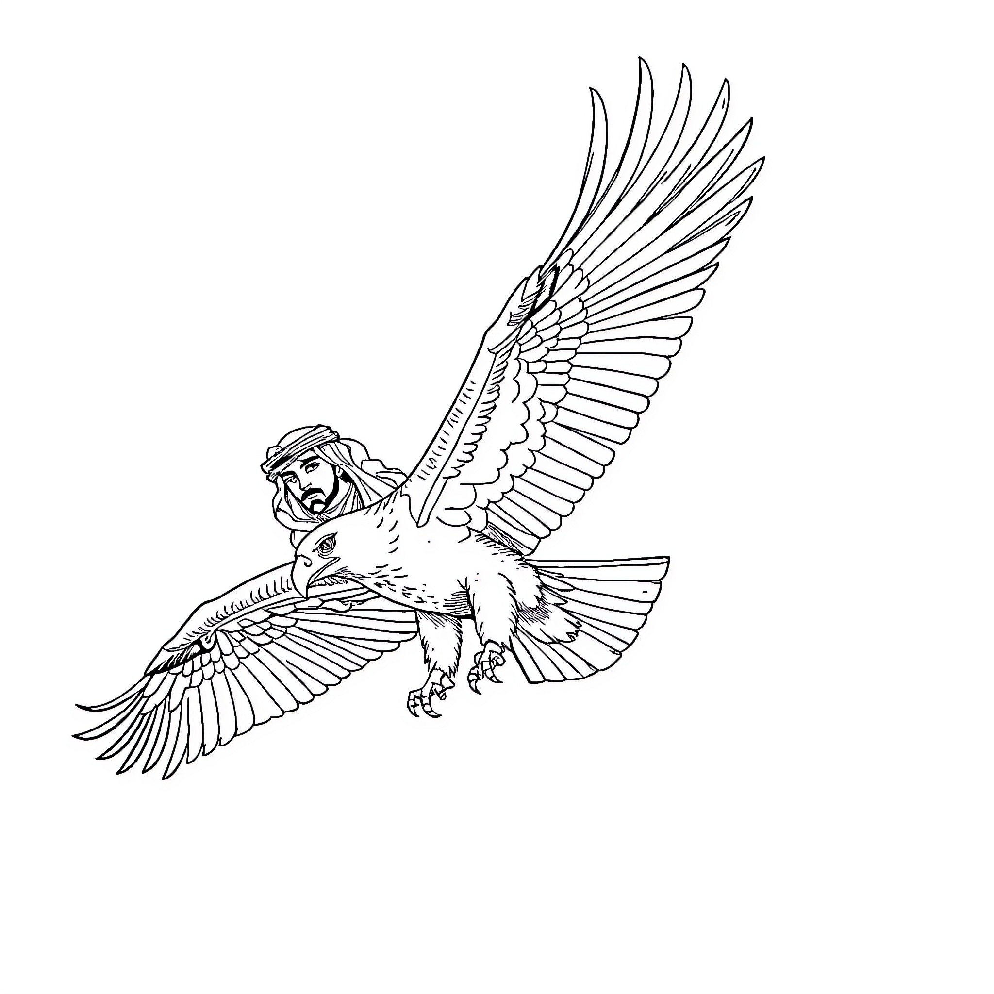 Eagle in flight with outstretched wings Coloring Page (free black-and-white line drawing printable PDF for all, from beginners to advanced learners, including children, teens, adults, and seniors)