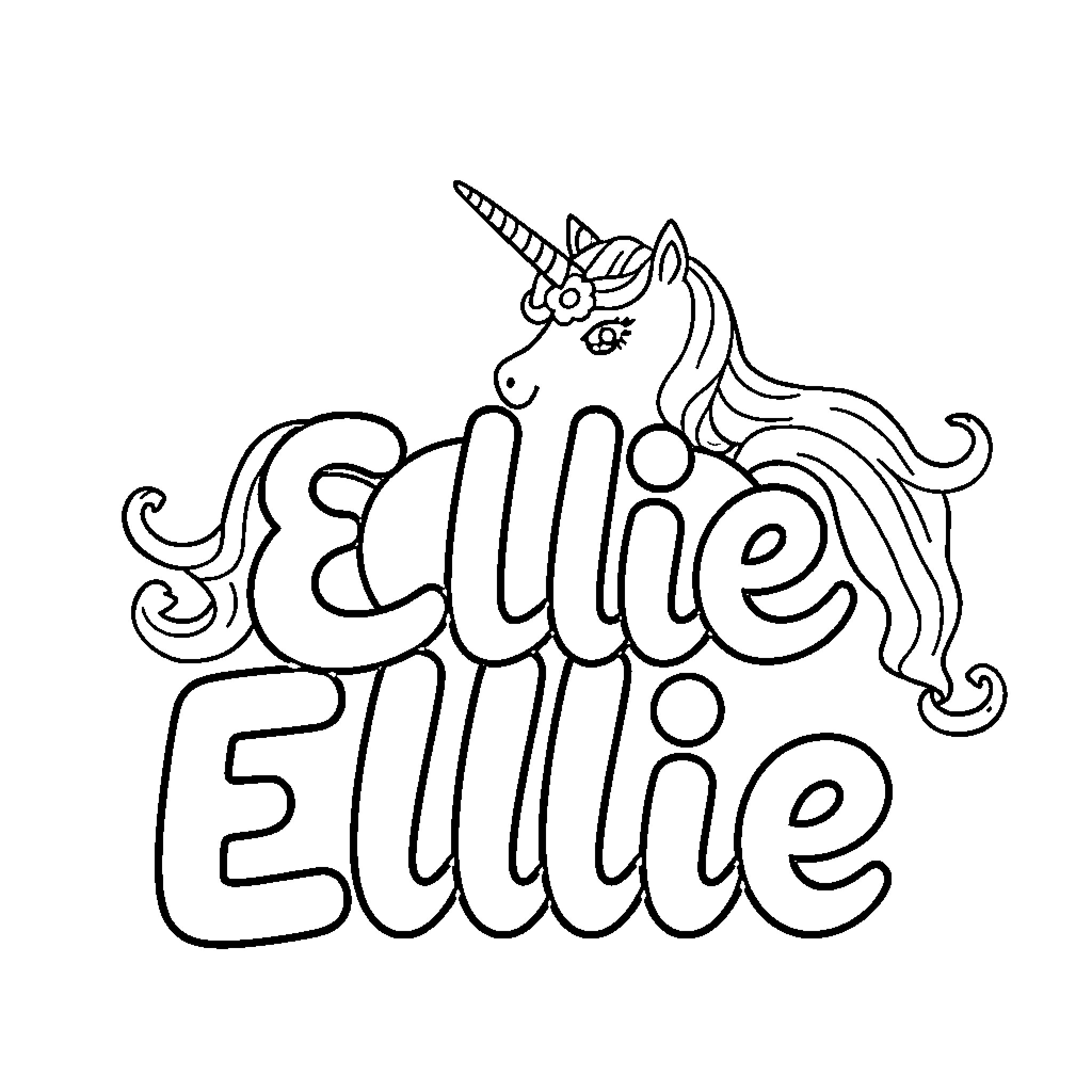 Unicorn with decorative text Coloring Page (free black-and-white line drawing printable PDF for all, from beginners to advanced learners, including children, teens, adults, and seniors)