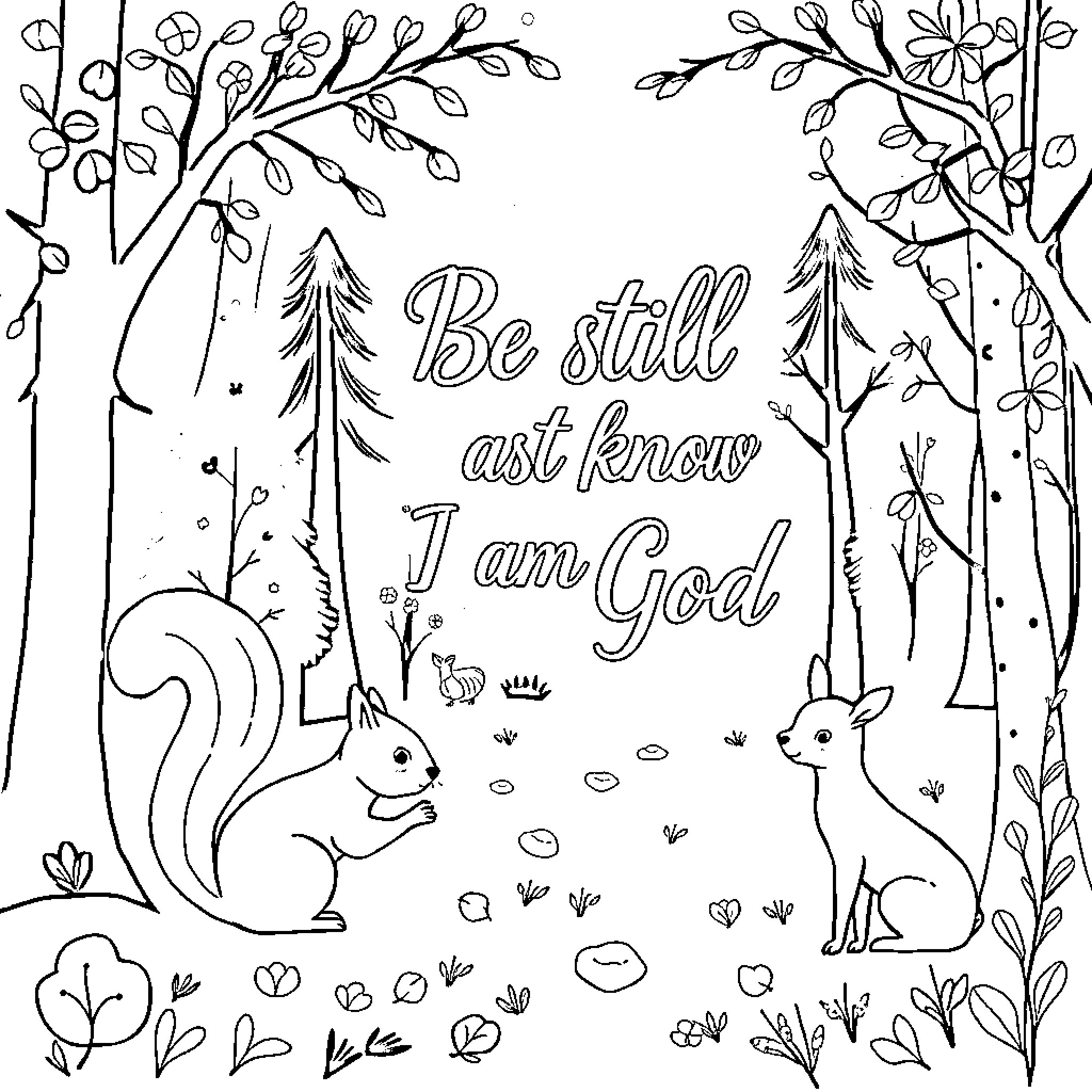 Animal Worship in the Serene Forest Coloring Page (free black-and-white line drawing printable PDF for all, from beginners to advanced learners, including children, teens, adults, and seniors)