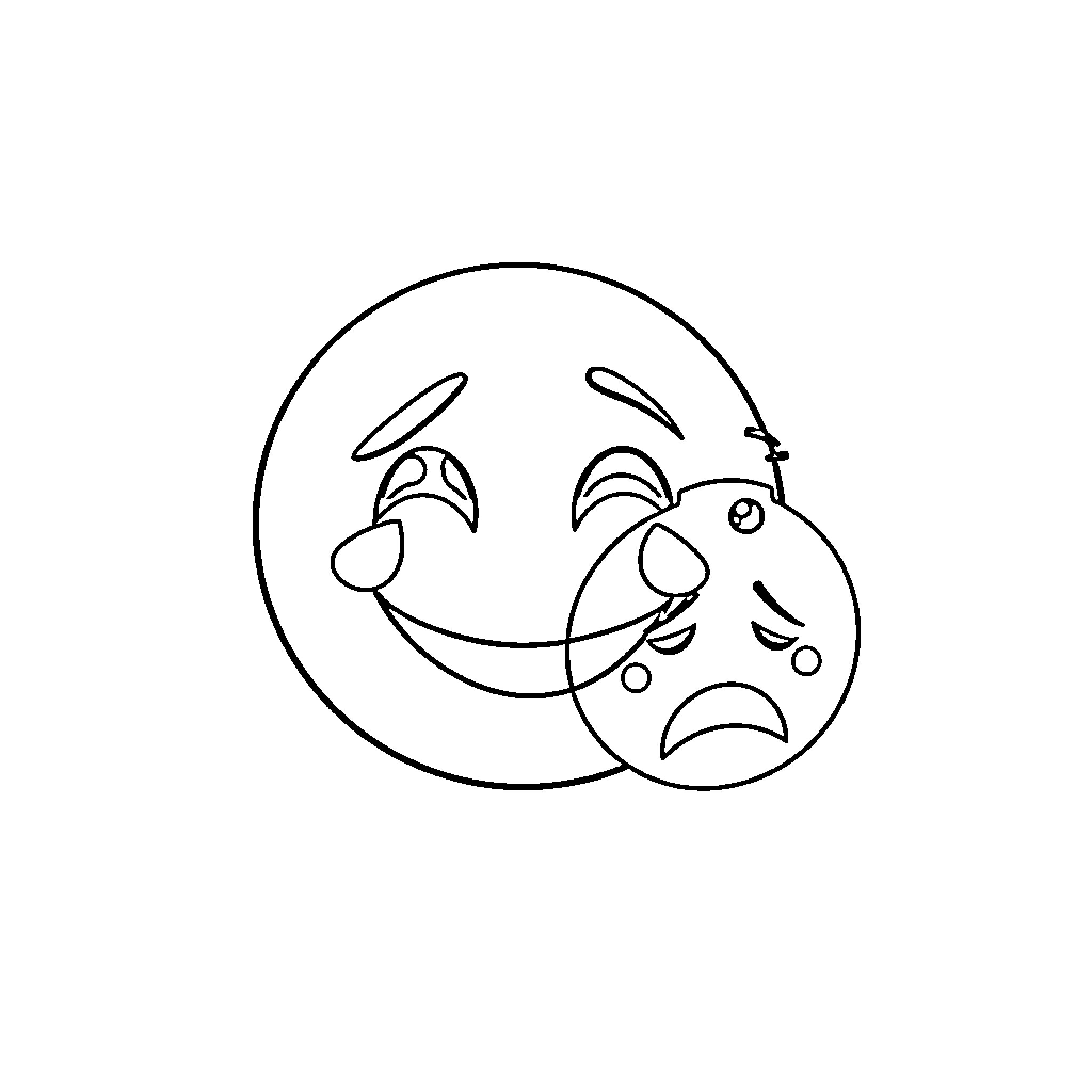 Emoji showing contrasting emotions Coloring Page (free black-and-white line drawing printable PDF for all, from beginners to advanced learners, including children, teens, adults, and seniors)
