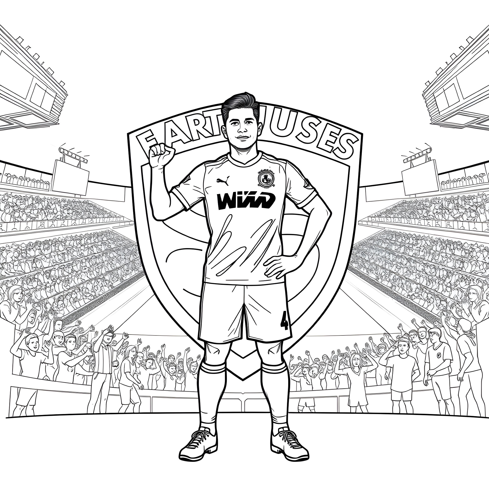 Cristian Espinoza playing soccer in a sports stadium Coloring Page (free black-and-white line drawing printable PDF for all, from beginners to advanced learners, including children, teens, adults, and seniors)