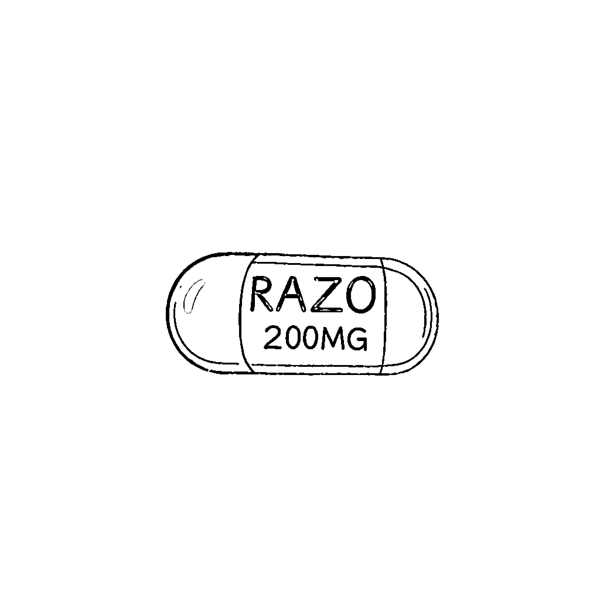 RAZO 200MG Medication Capsule Coloring Page (free black-and-white line drawing printable PDF for all, from beginners to advanced learners, including children, teens, adults, and seniors)