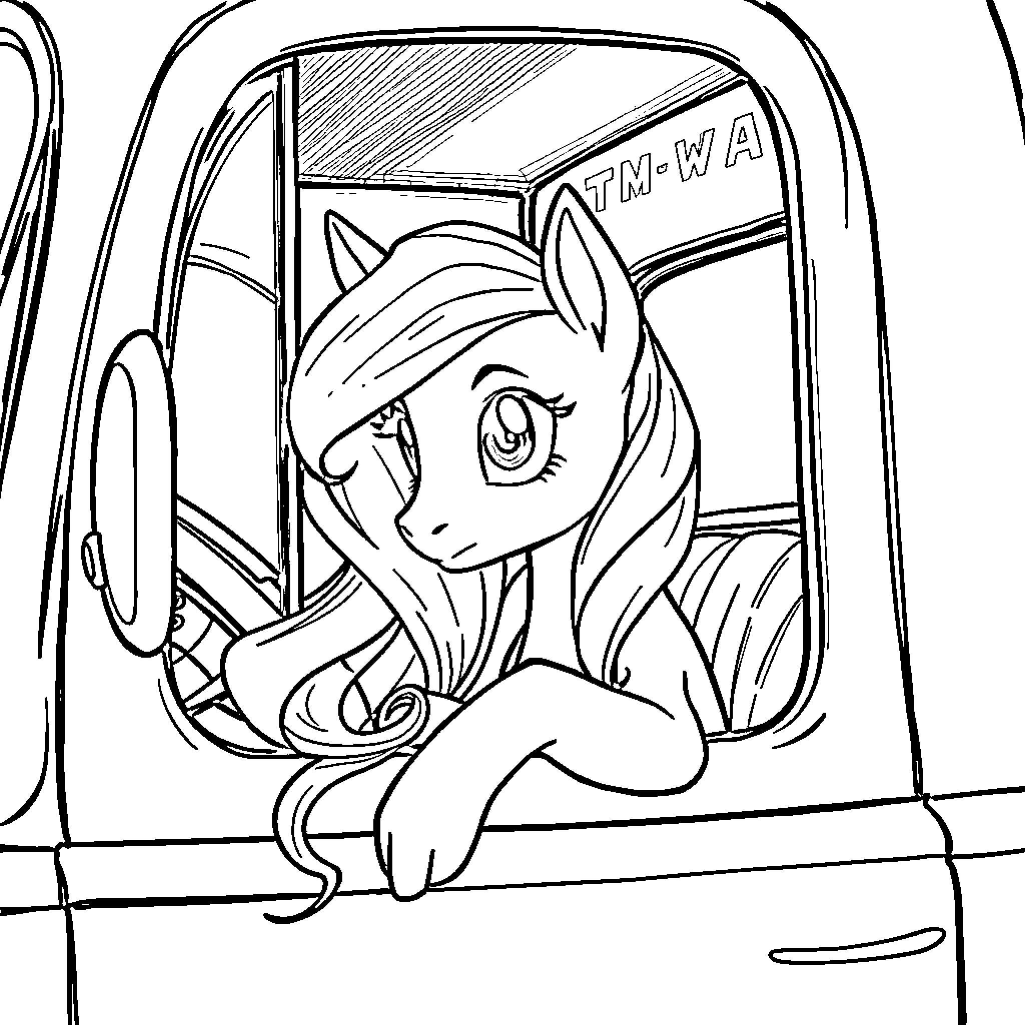Bella traveling on the train Coloring Page (free black-and-white line drawing printable PDF for all, from beginners to advanced learners, including children, teens, adults, and seniors)