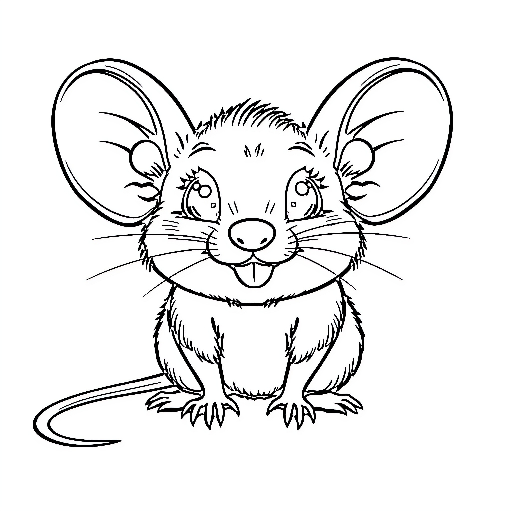 Gusgus the Happy Mouse Coloring Page (free black-and-white line drawing printable PDF for all, from beginners to advanced learners, including children, teens, adults, and seniors)