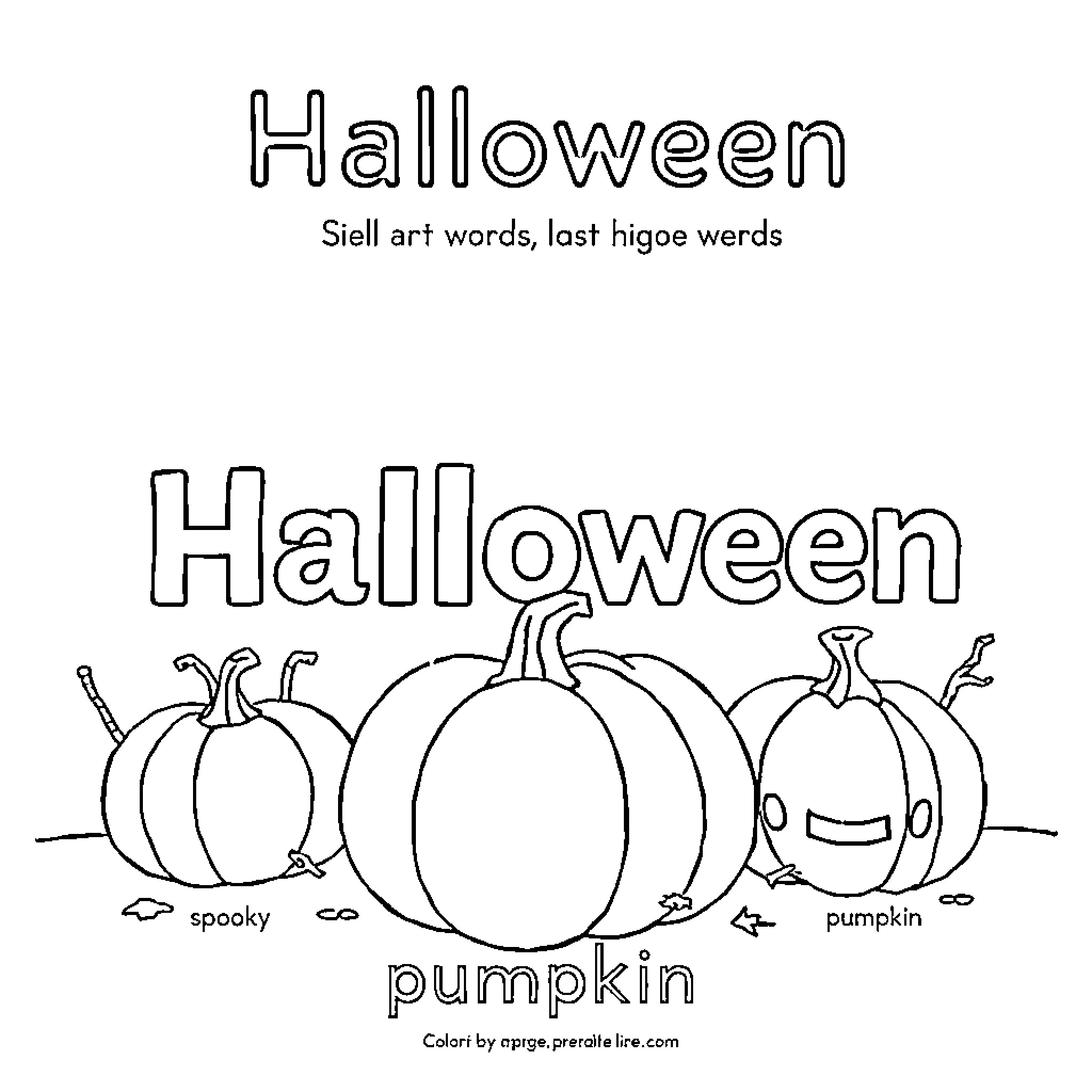 Sight Words: Halloween Pumpkin Coloring Page Coloring Page (free black-and-white line drawing printable PDF for all, from beginners to advanced learners, including children, teens, adults, and seniors)