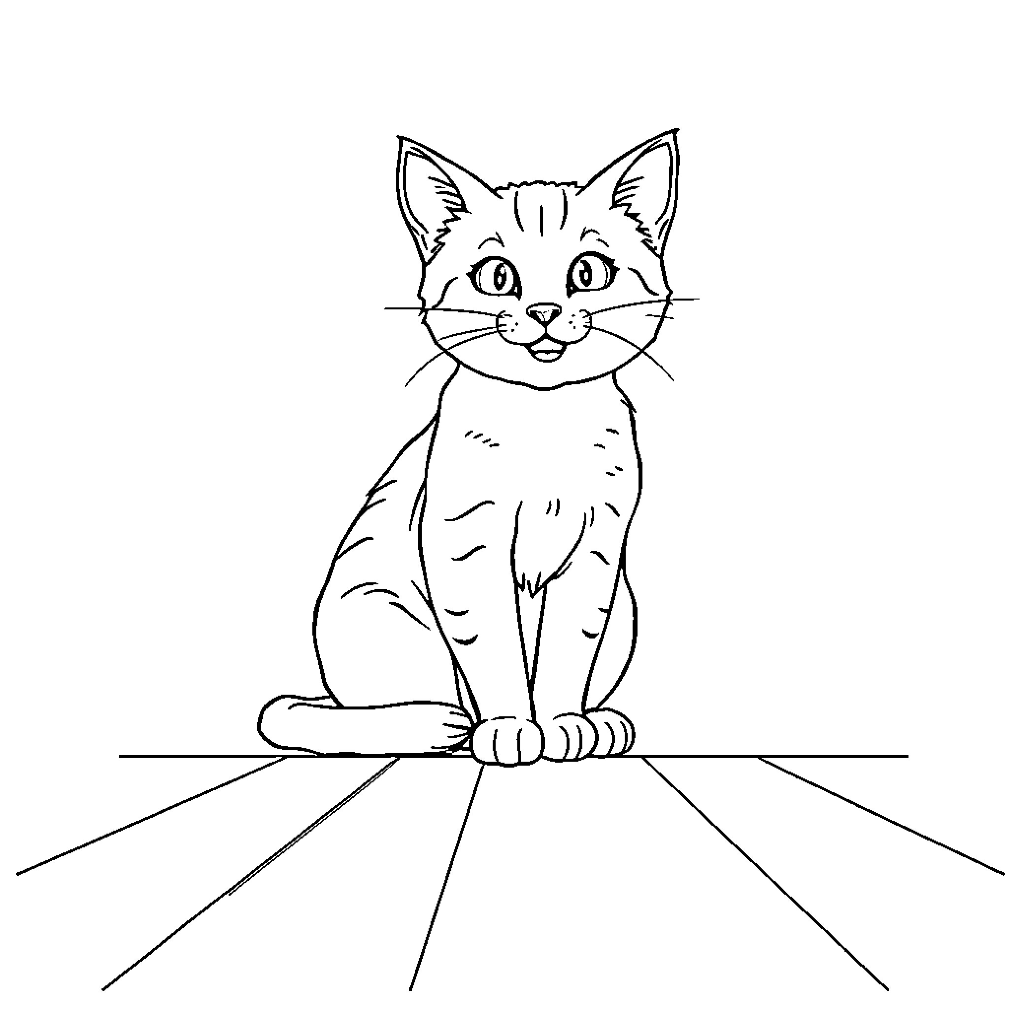 Cat drawn in simple line art style Coloring Page (free black-and-white line drawing printable PDF for all, from beginners to advanced learners, including children, teens, adults, and seniors)