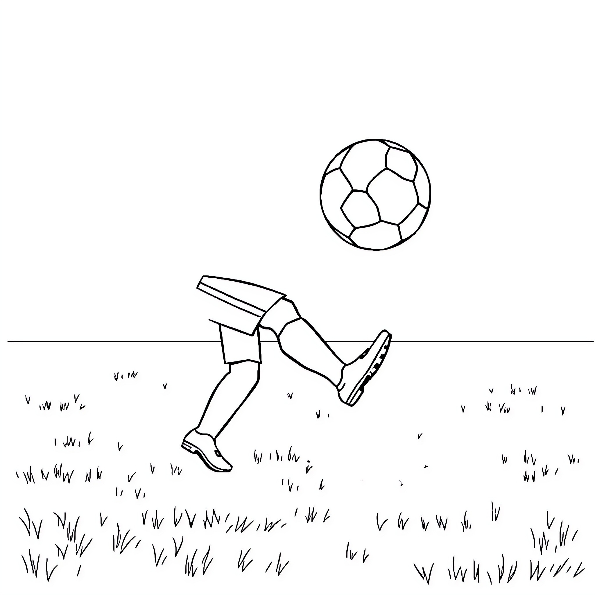 Football player kicking ball on grassy field Coloring Page (free black-and-white line drawing printable PDF for all, from beginners to advanced learners, including children, teens, adults, and seniors)