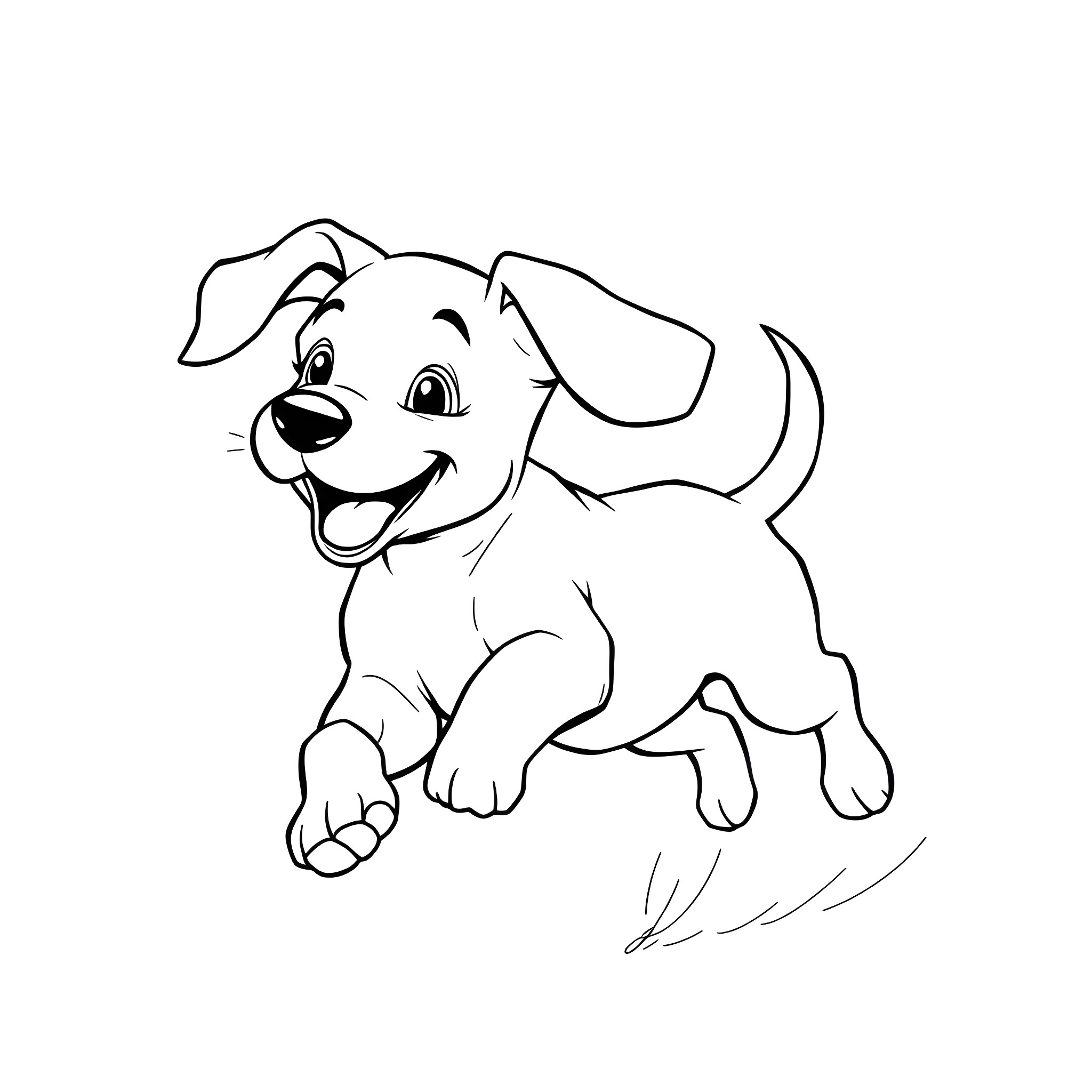 Puppy happily wagging its tail Coloring Page (free black-and-white line drawing printable PDF for all, from beginners to advanced learners, including children, teens, adults, and seniors)