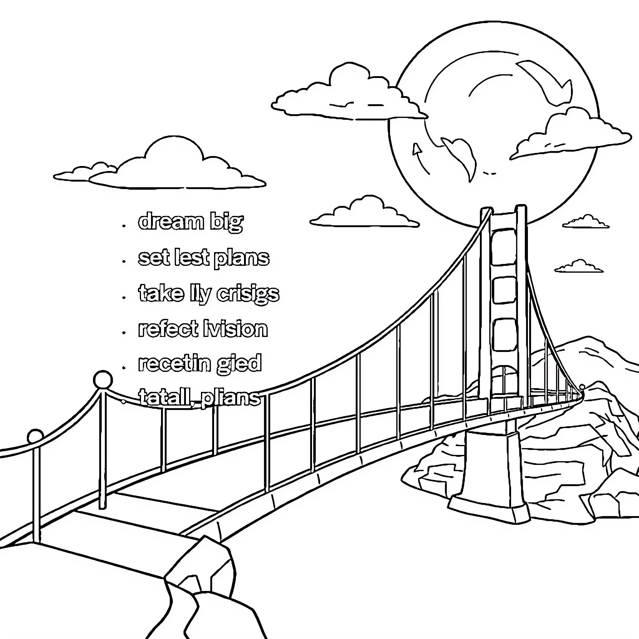 Dream big, set lofty plans, take daring steps Coloring Page (free black-and-white line drawing printable PDF for all, from beginners to advanced learners, including children, teens, adults, and seniors)